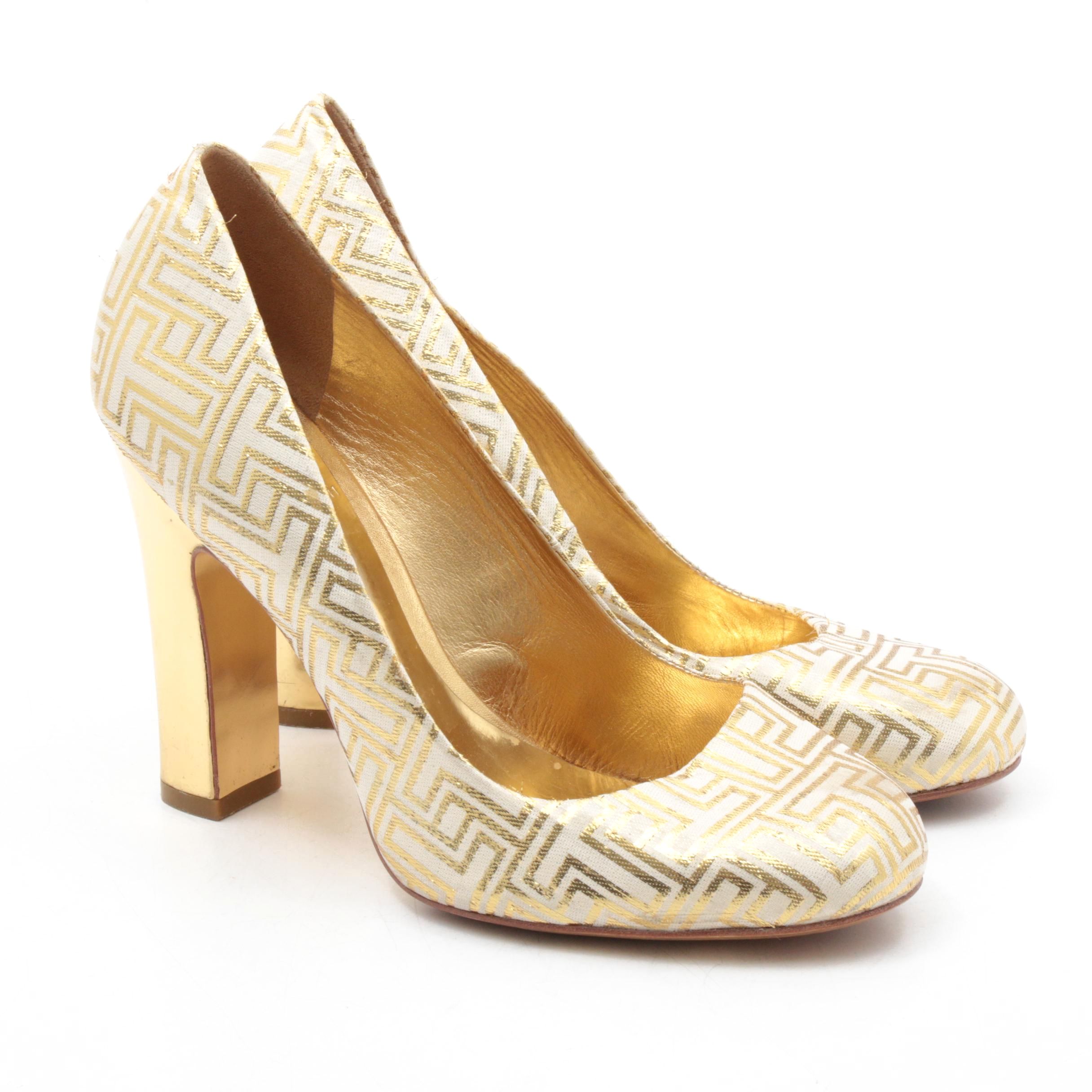 Tory Burch Colin Gold Metallic Round Toe Heels