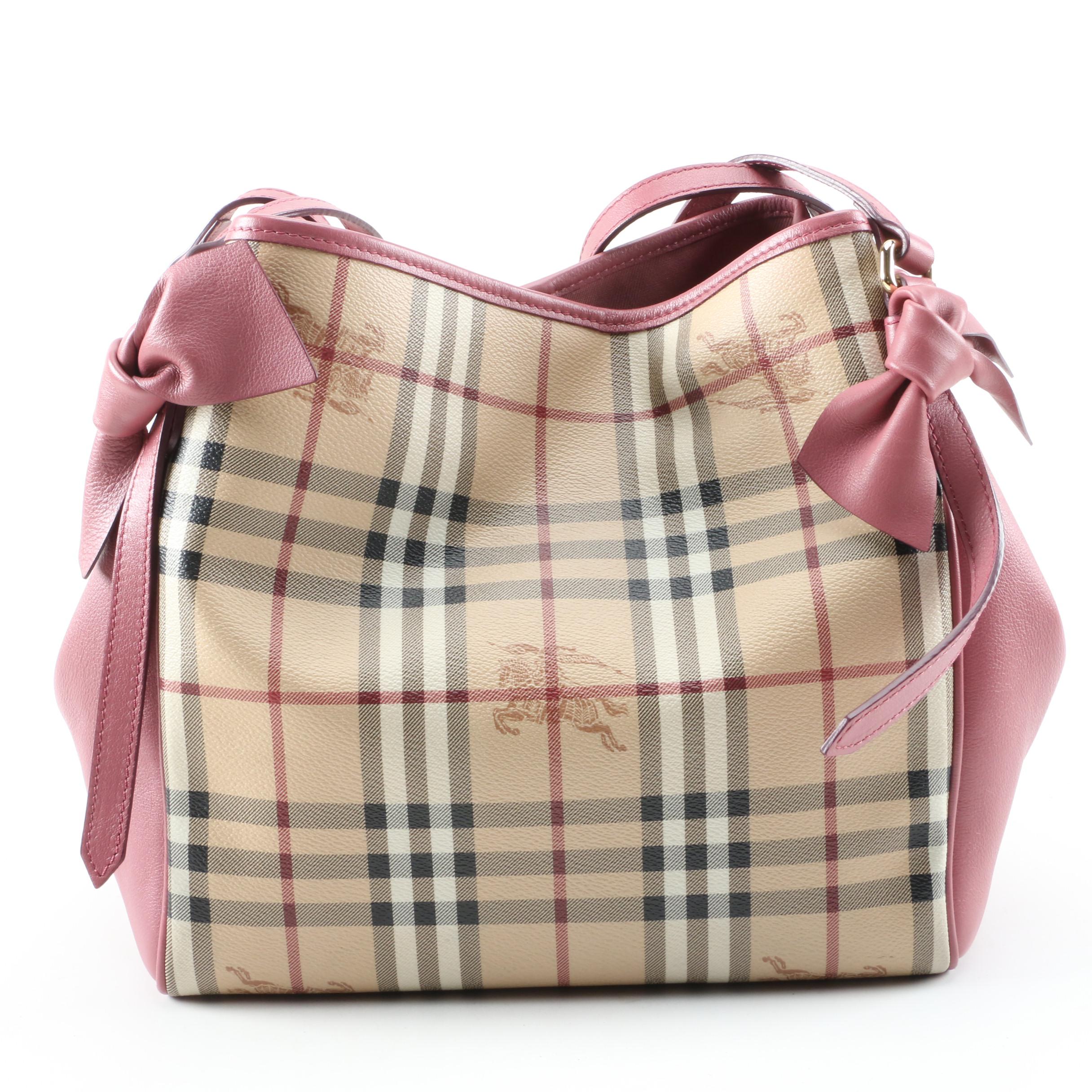 Burberry Canterbury "Haymarket" Coated Canvas and Pink Leather Shoulder Tote