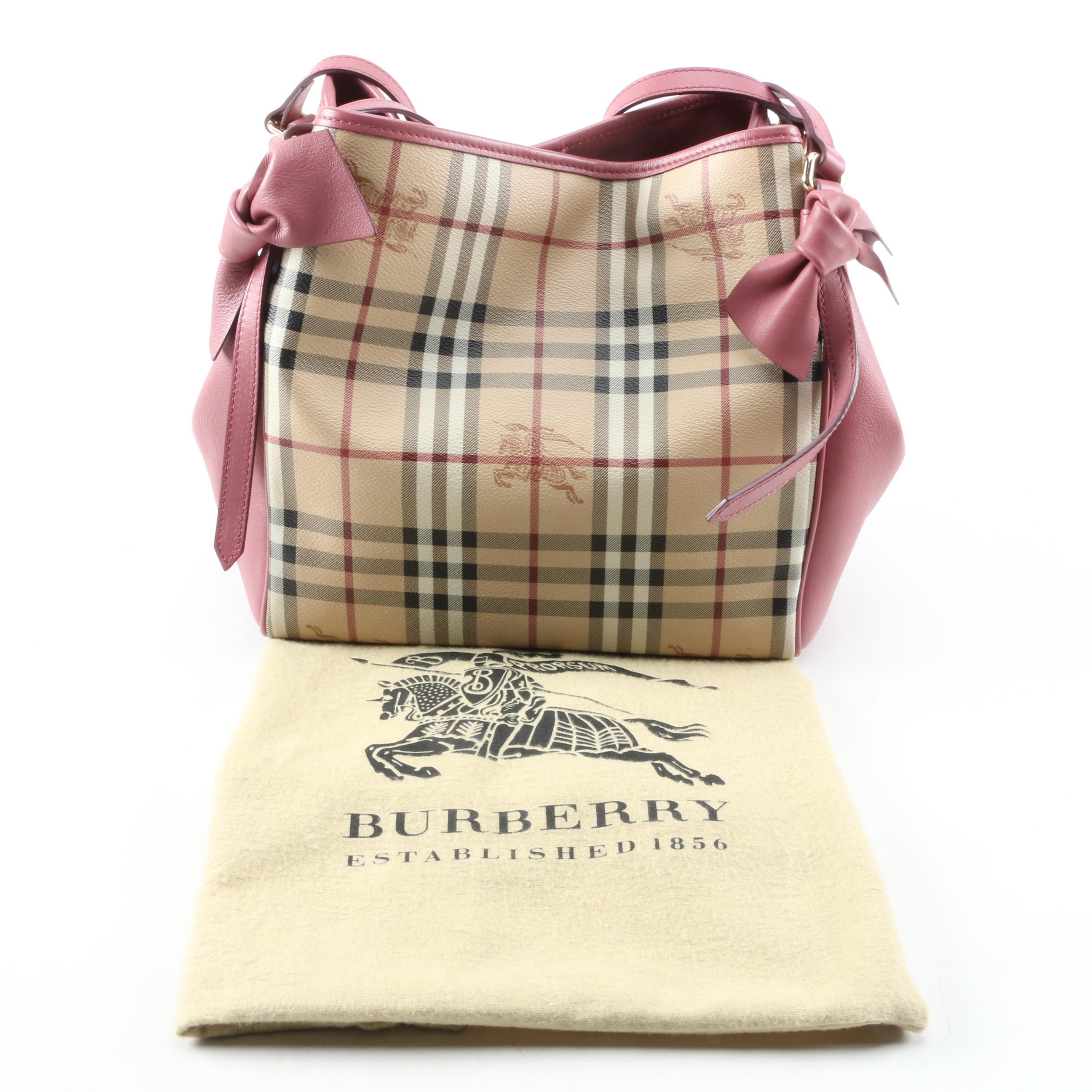 Burberry Canterbury "Haymarket" Coated Canvas and Pink Leather Shoulder Tote