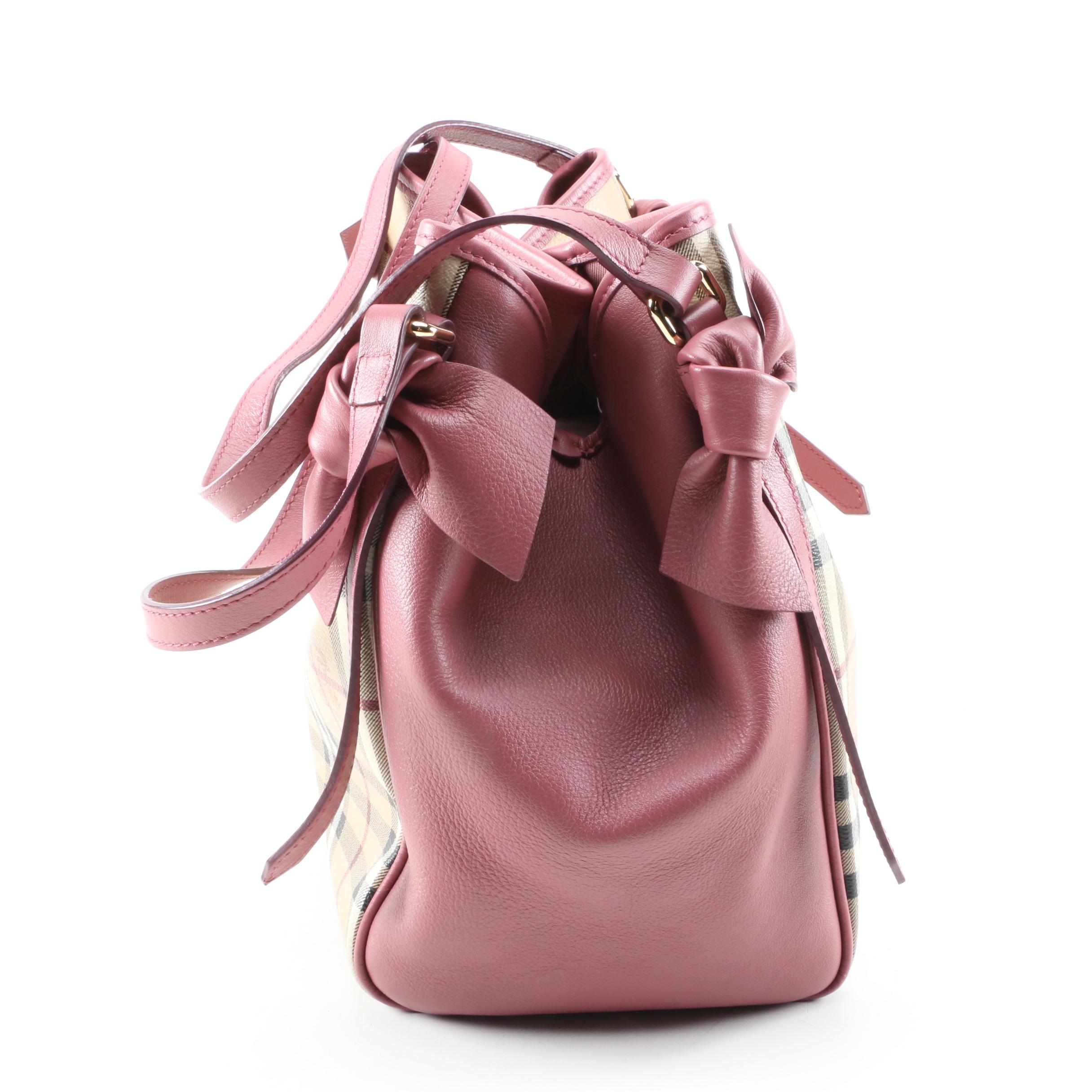 Burberry Canterbury "Haymarket" Coated Canvas and Pink Leather Shoulder Tote