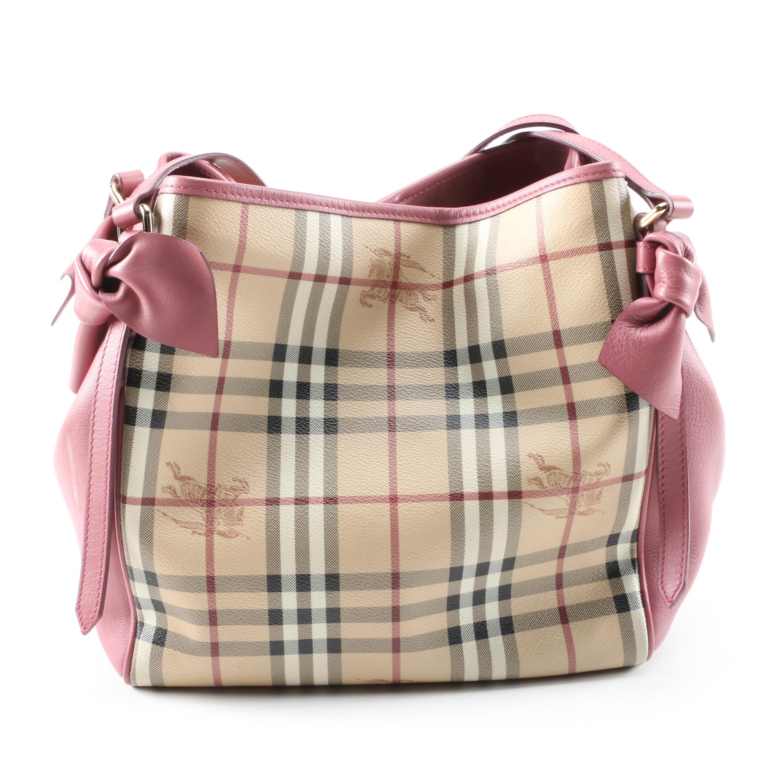 Burberry Canterbury "Haymarket" Coated Canvas and Pink Leather Shoulder Tote