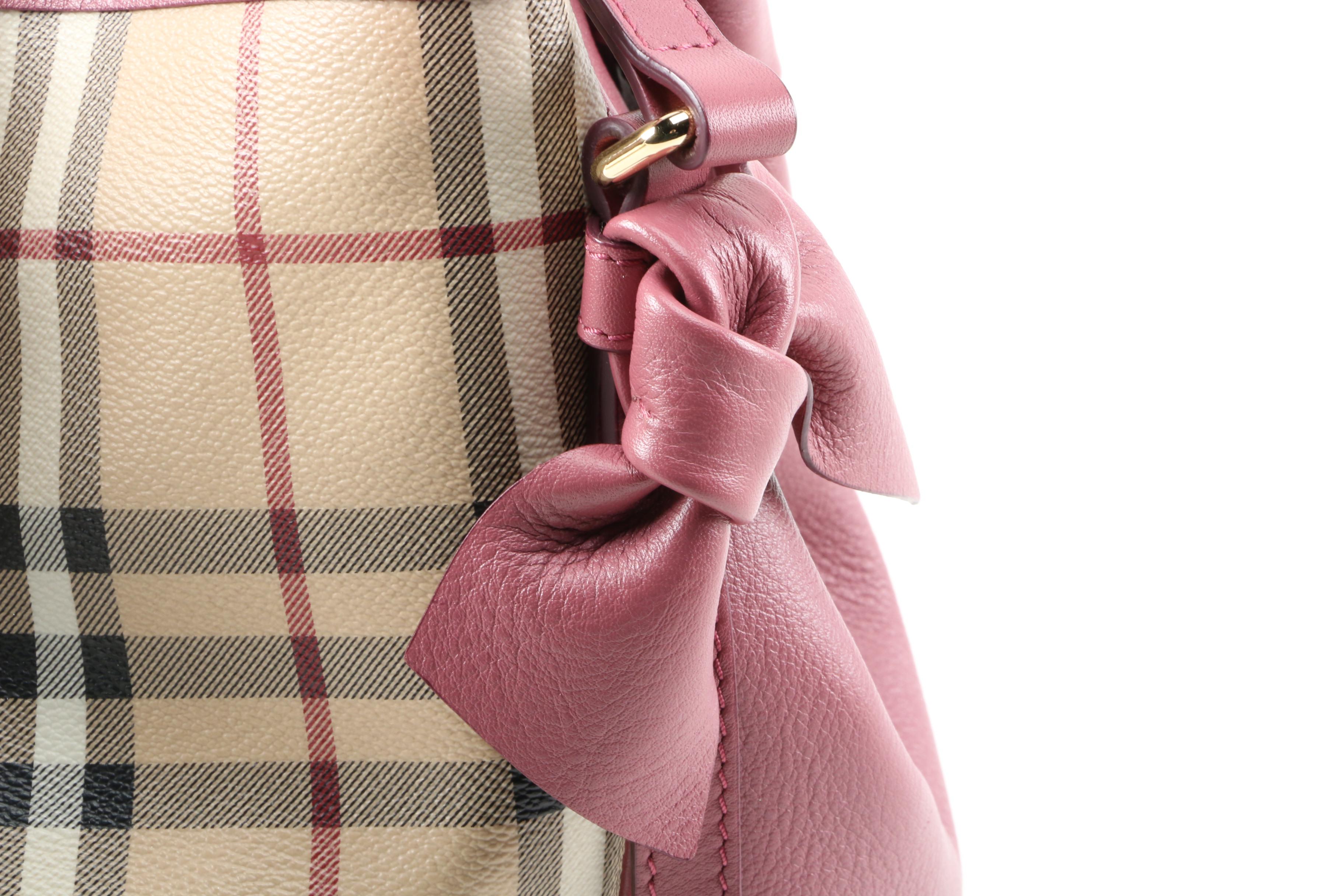 Burberry Canterbury "Haymarket" Coated Canvas and Pink Leather Shoulder Tote