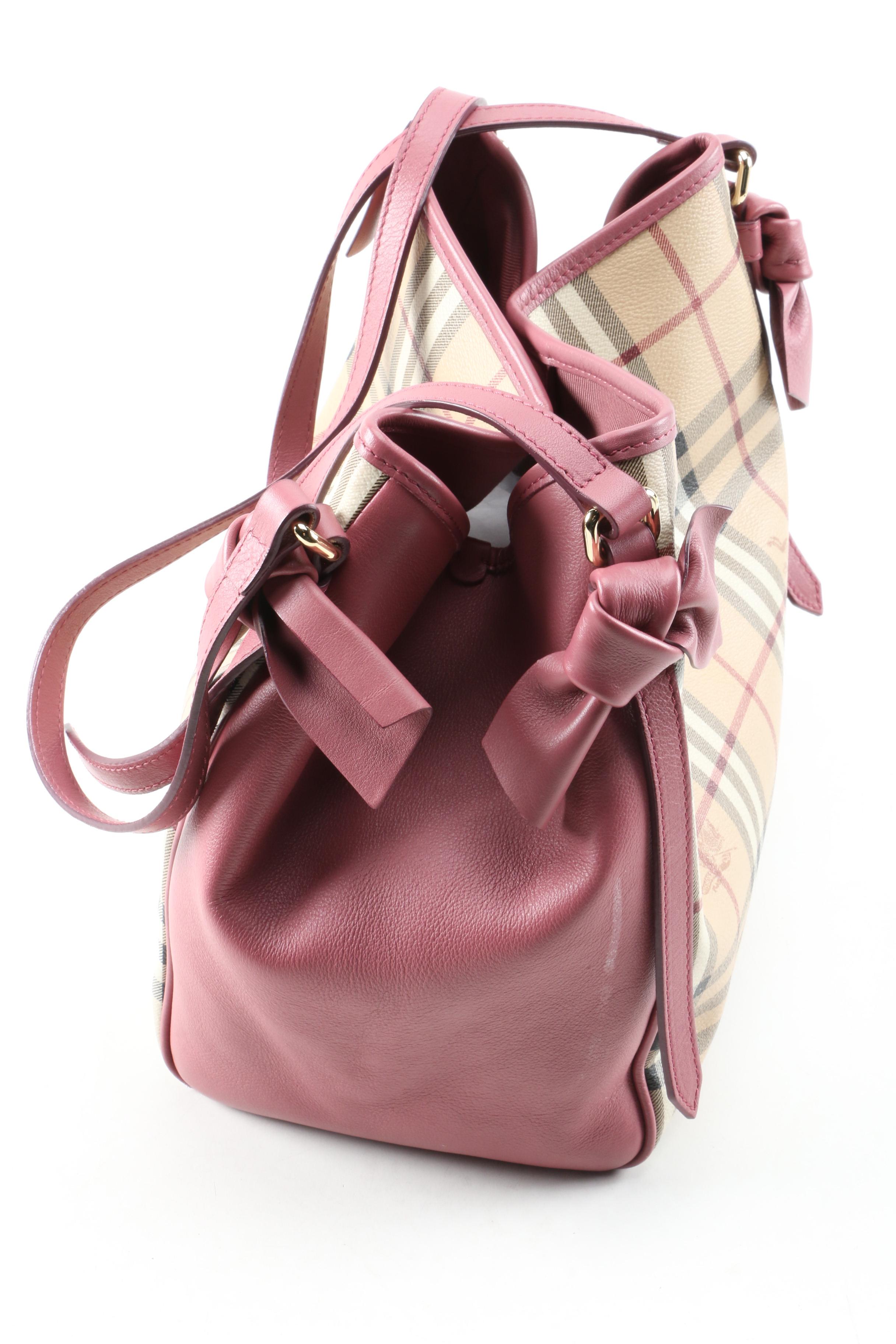 Burberry Canterbury "Haymarket" Coated Canvas and Pink Leather Shoulder Tote