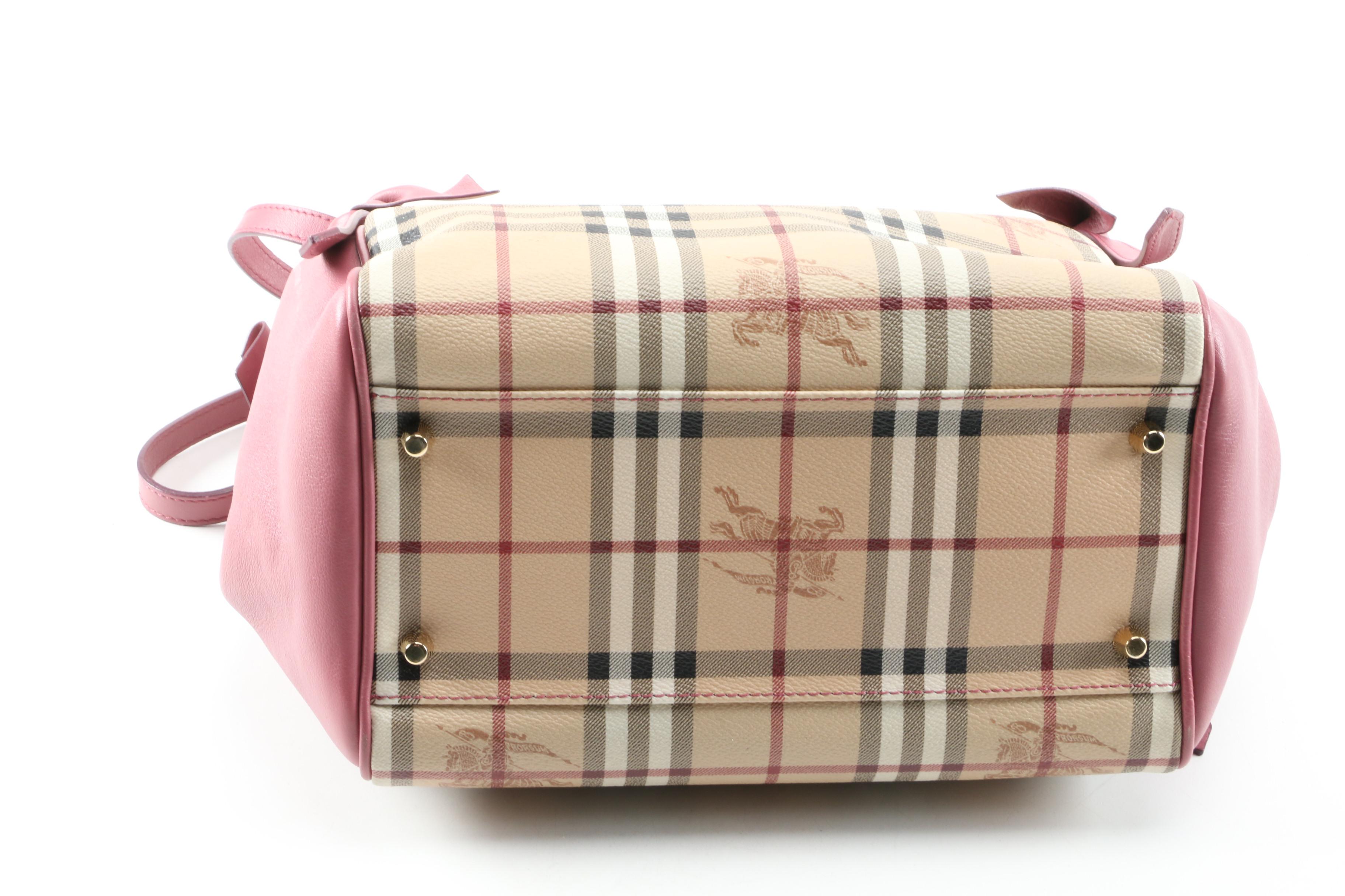 Burberry Canterbury "Haymarket" Coated Canvas and Pink Leather Shoulder Tote
