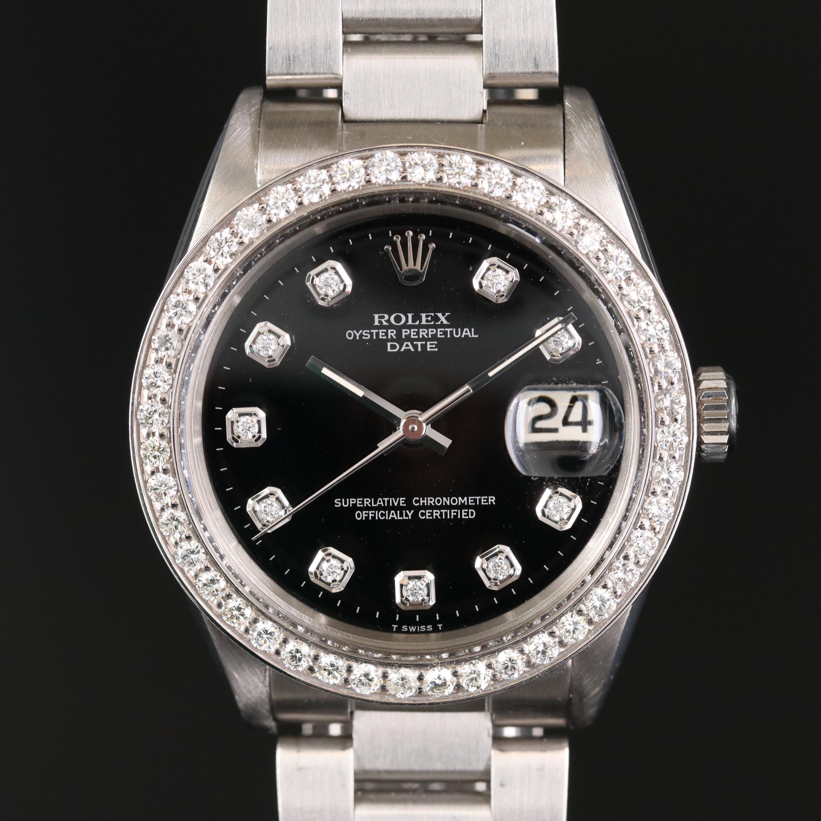 Rolex Date With 1.32 CTW Diamond Bezel and Moissanite Dial Watch, 1968