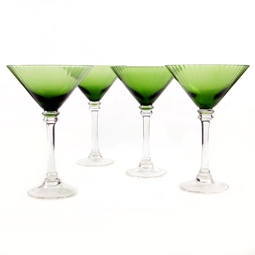 Green Ribbed Martini Glasses