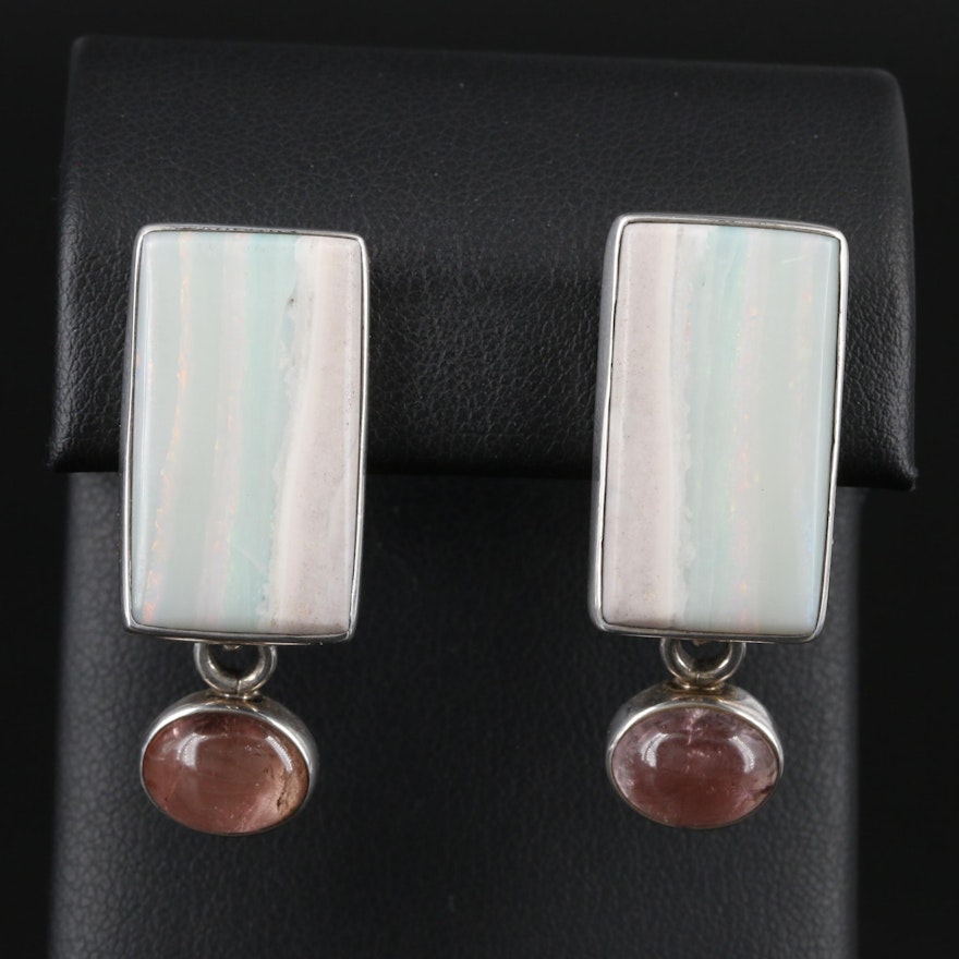Amy Kahn Russell Sterling Opal and Tourmaline Drop Earrings