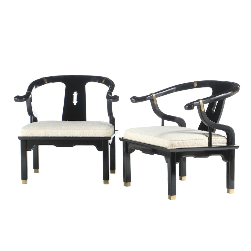Pair of Century Furniture Lacquered Wood Chinese Style Armchairs