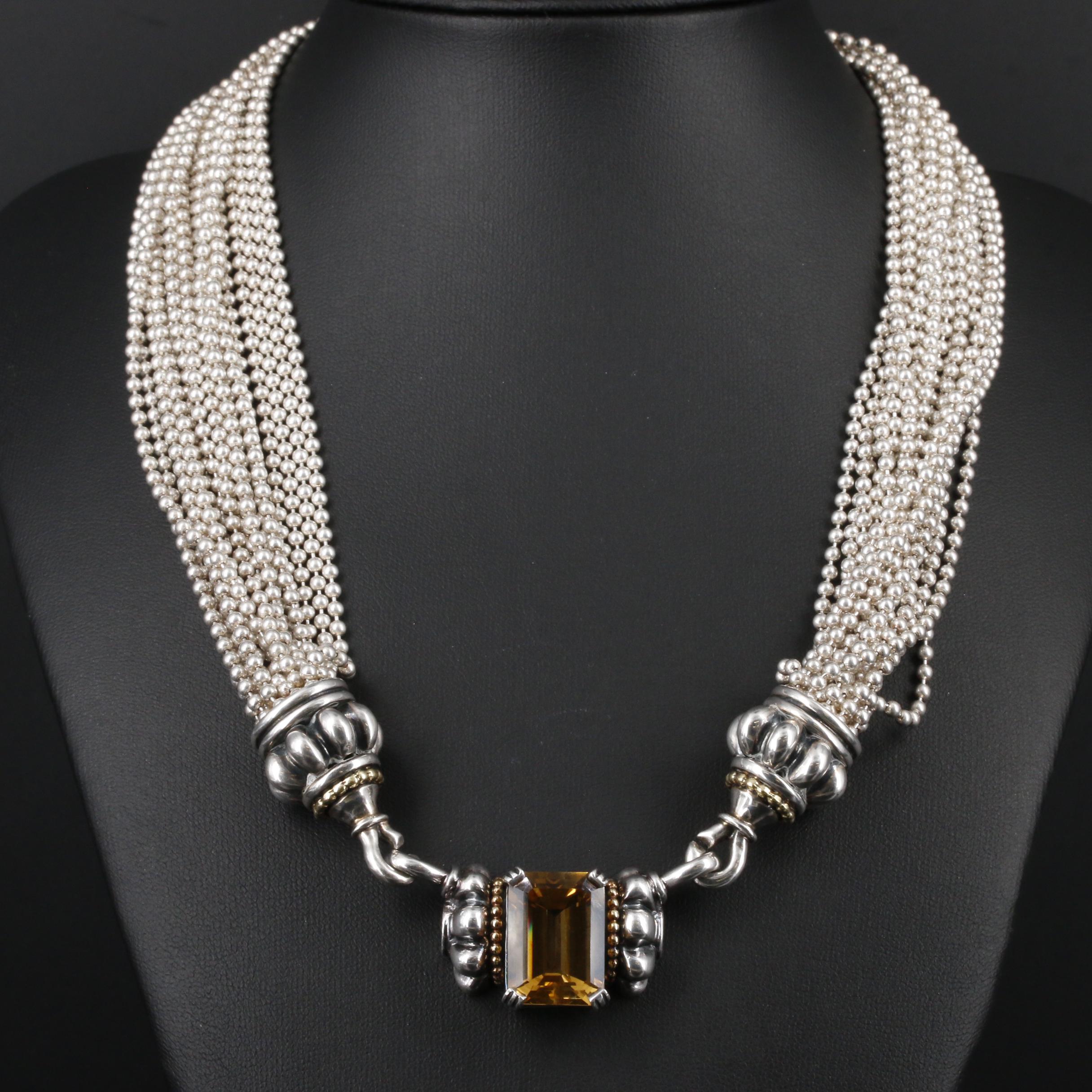 Caviar by Lagos Sterling Citrine and Black Onyx Pendant Necklace with 18K Accent