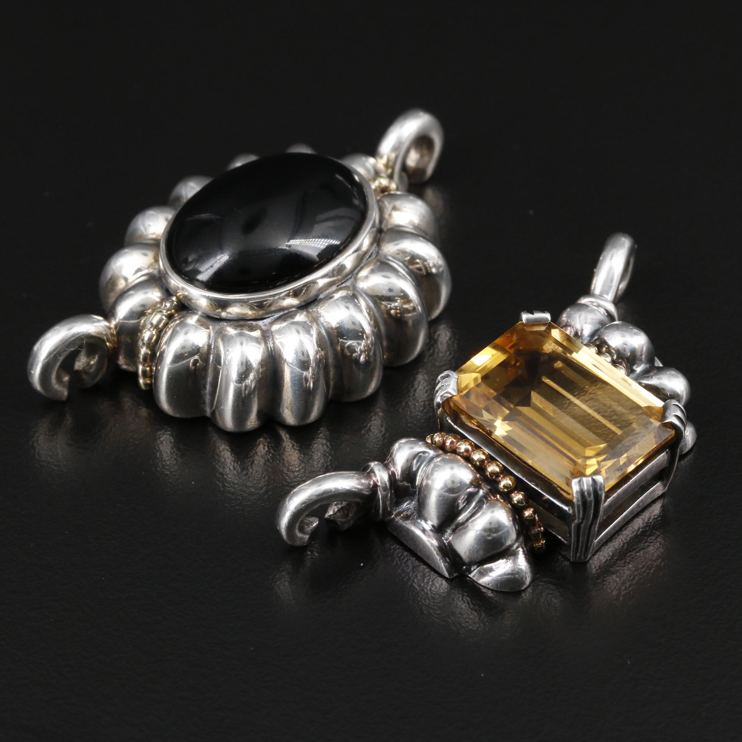 Caviar by Lagos Sterling Citrine and Black Onyx Pendant Necklace with 18K Accent