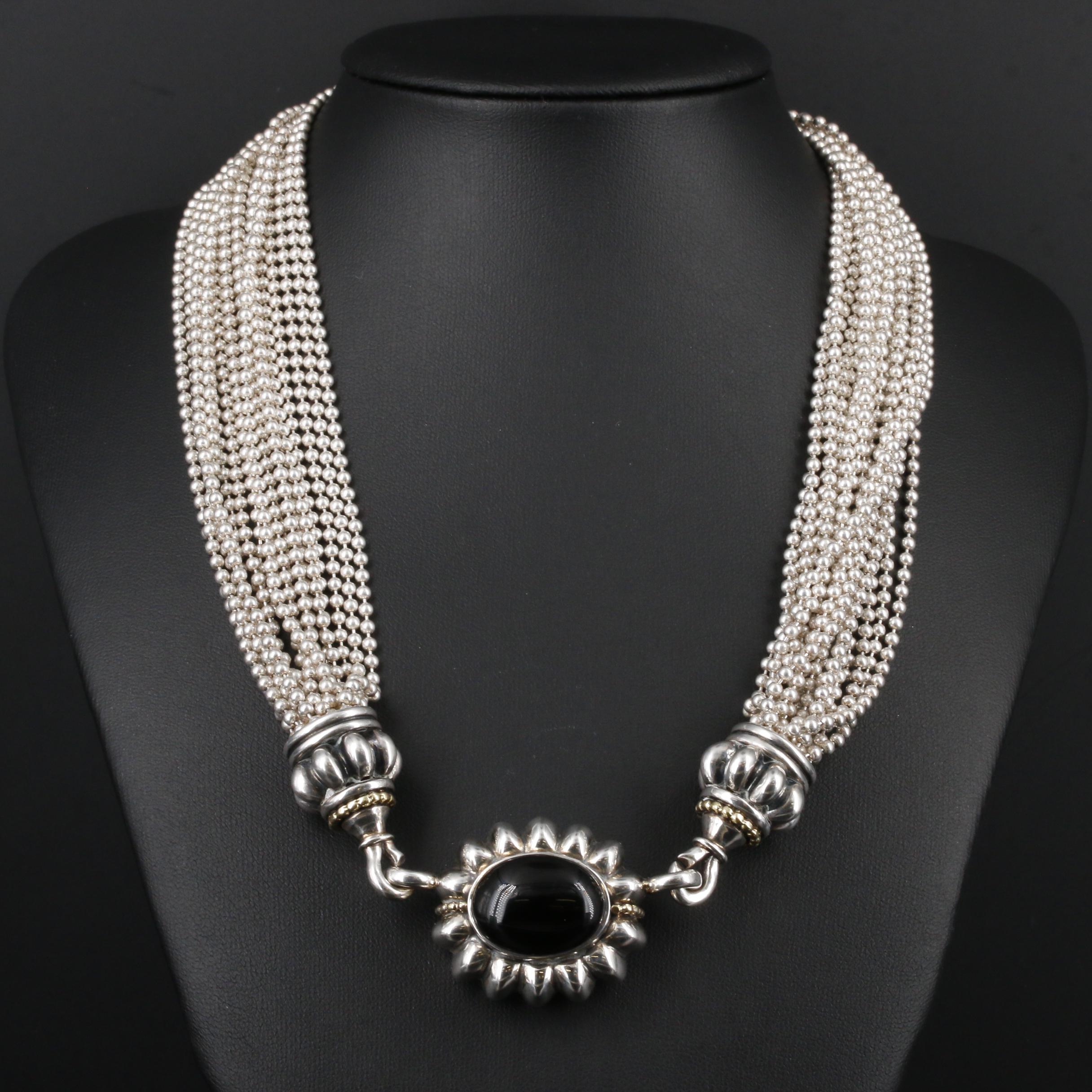 Caviar by Lagos Sterling Citrine and Black Onyx Pendant Necklace with 18K Accent