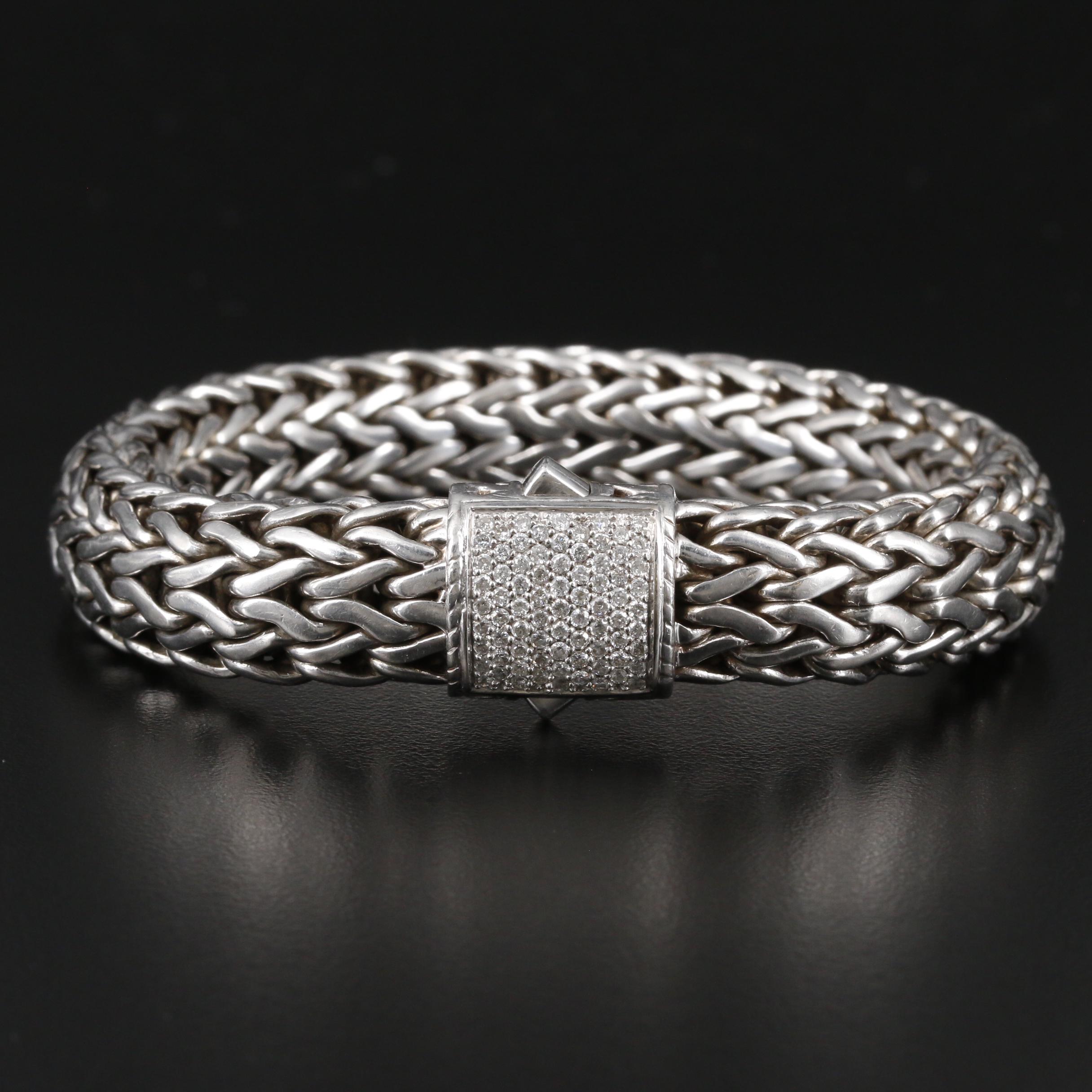 John Hardy "Classic Chain" Sterling Diamond Bracelet with 18K Gold Accents