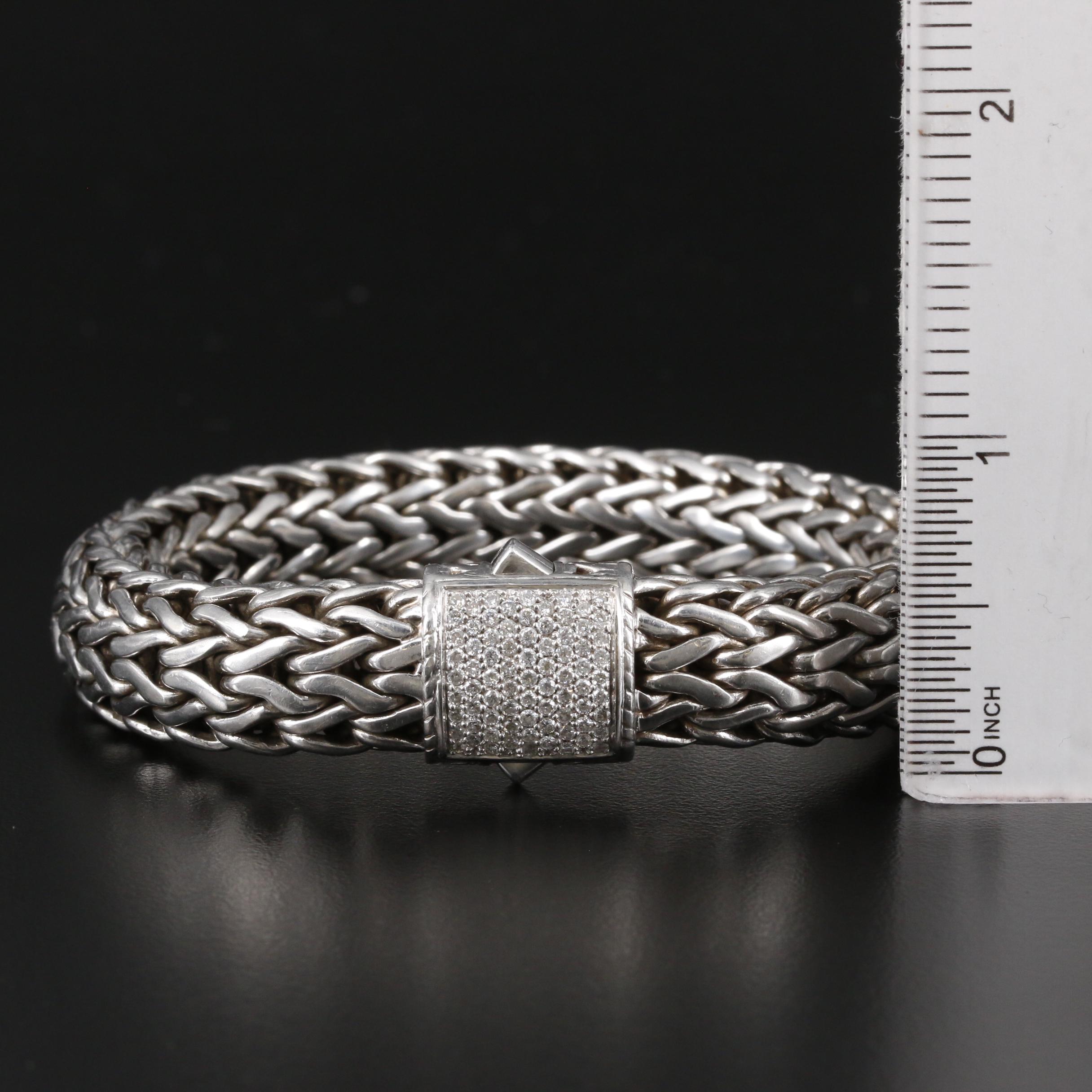 John Hardy "Classic Chain" Sterling Diamond Bracelet with 18K Gold Accents