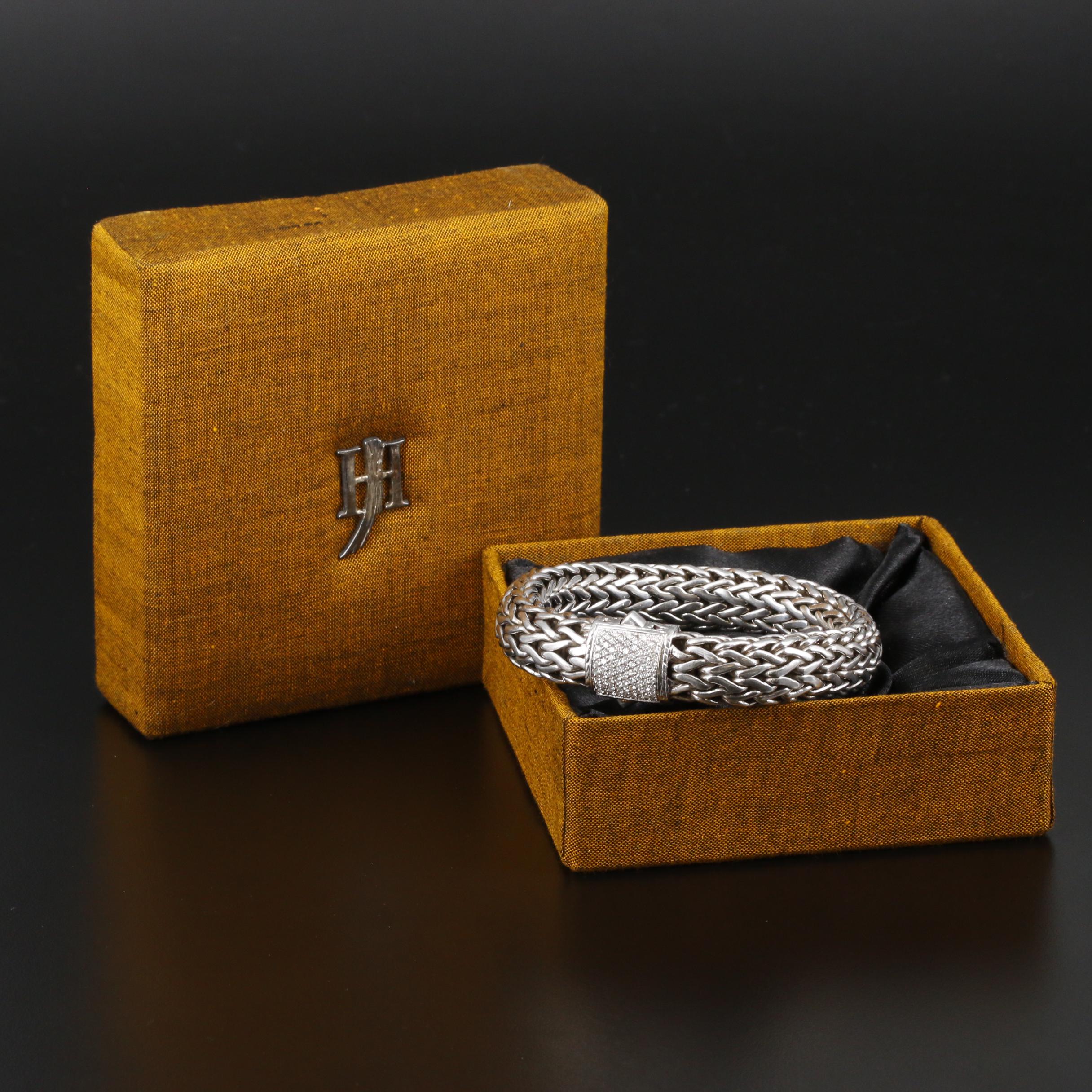 John Hardy "Classic Chain" Sterling Diamond Bracelet with 18K Gold Accents