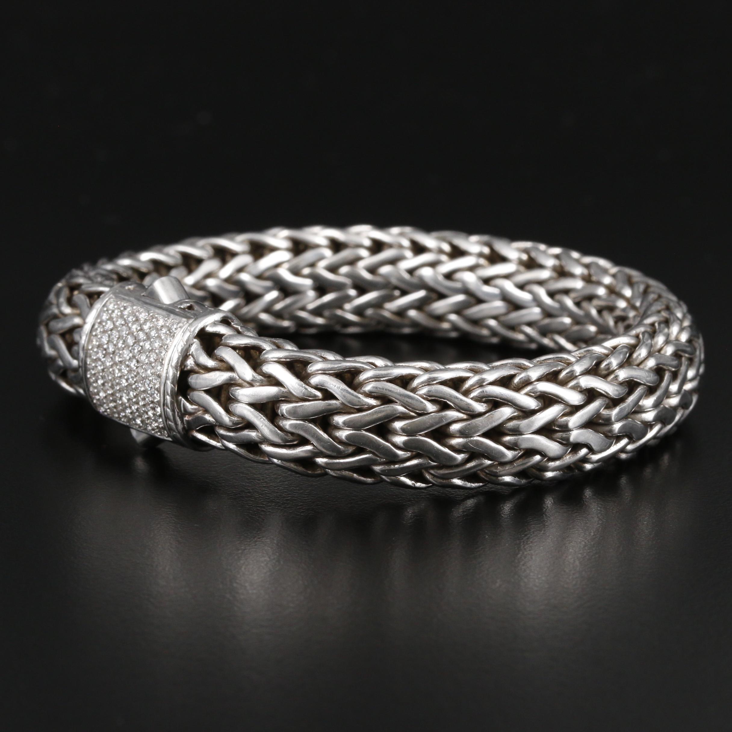 John Hardy "Classic Chain" Sterling Diamond Bracelet with 18K Gold Accents