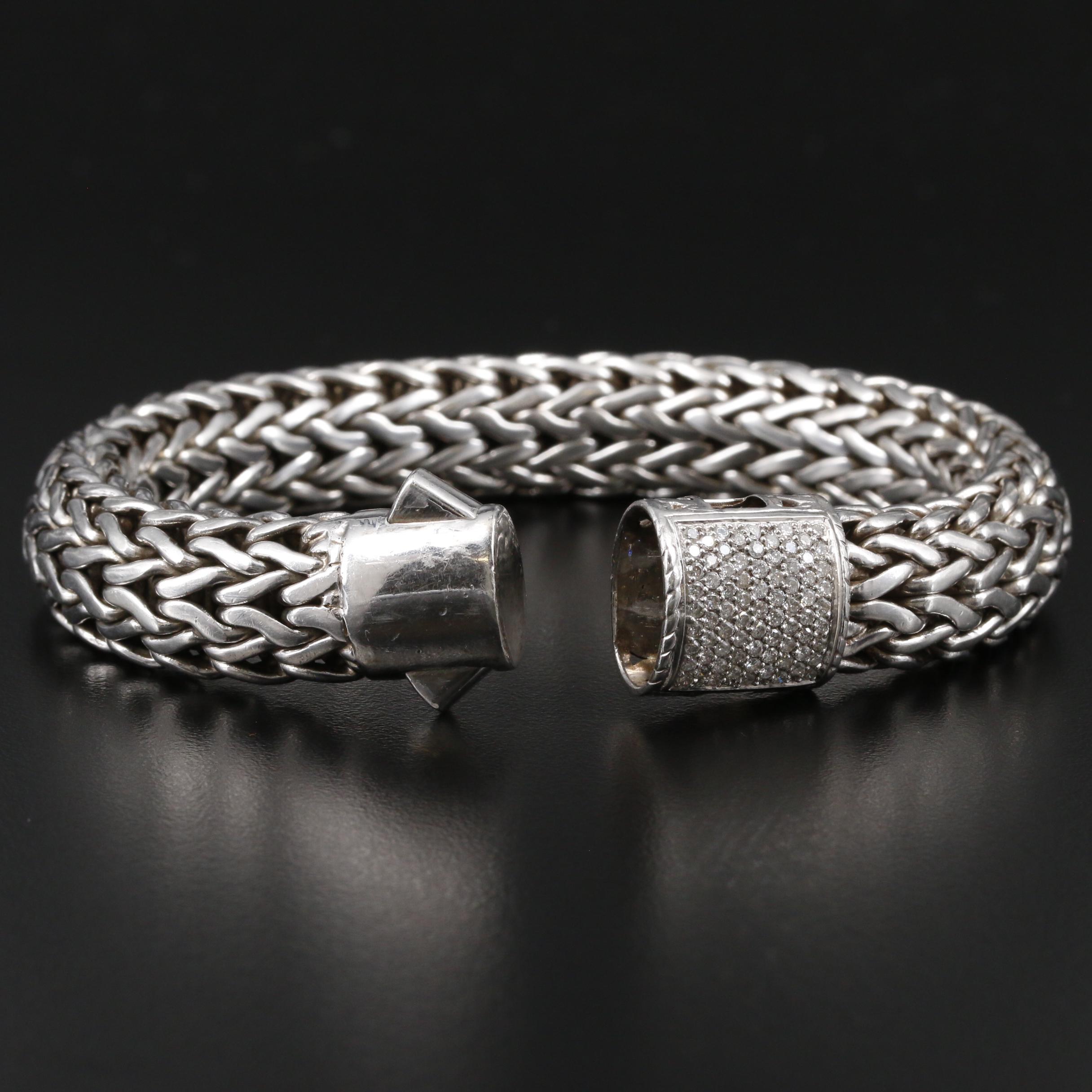 John Hardy "Classic Chain" Sterling Diamond Bracelet with 18K Gold Accents