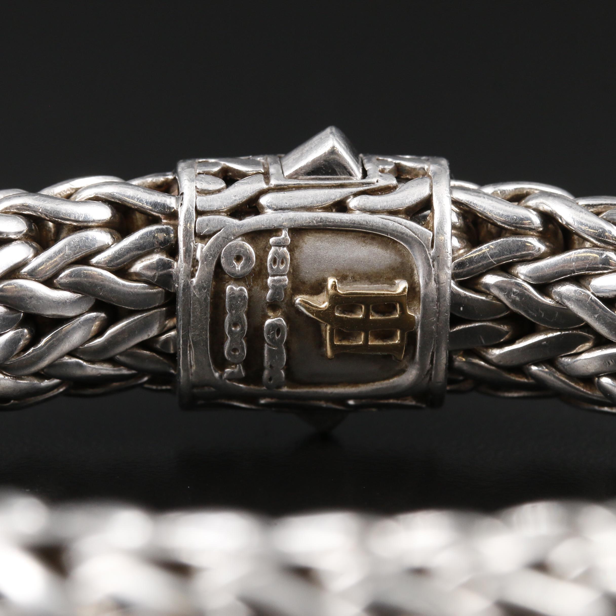John Hardy "Classic Chain" Sterling Diamond Bracelet with 18K Gold Accents