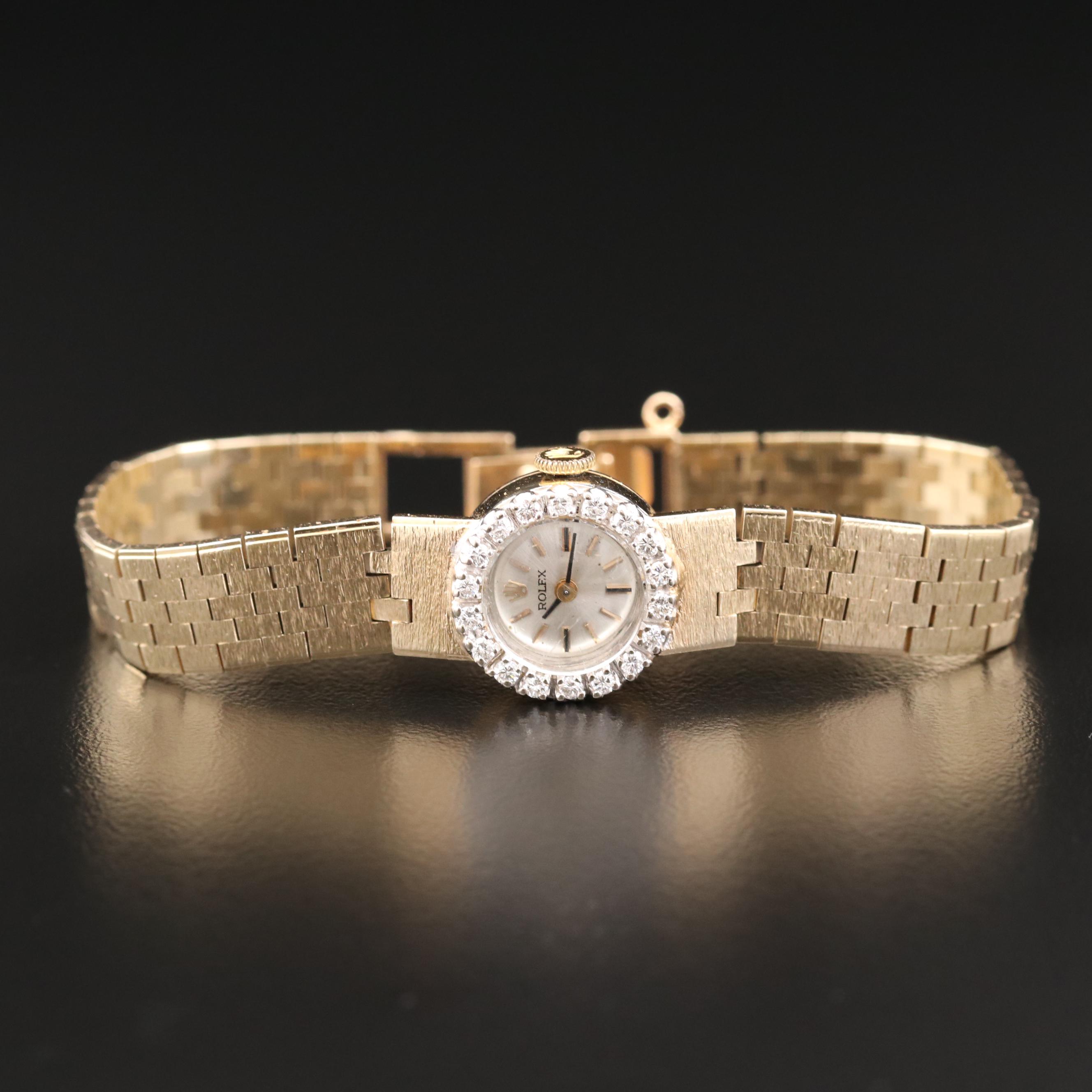 Vintage Rolex 14K Yellow Gold Diamond Stem Wind Watch
