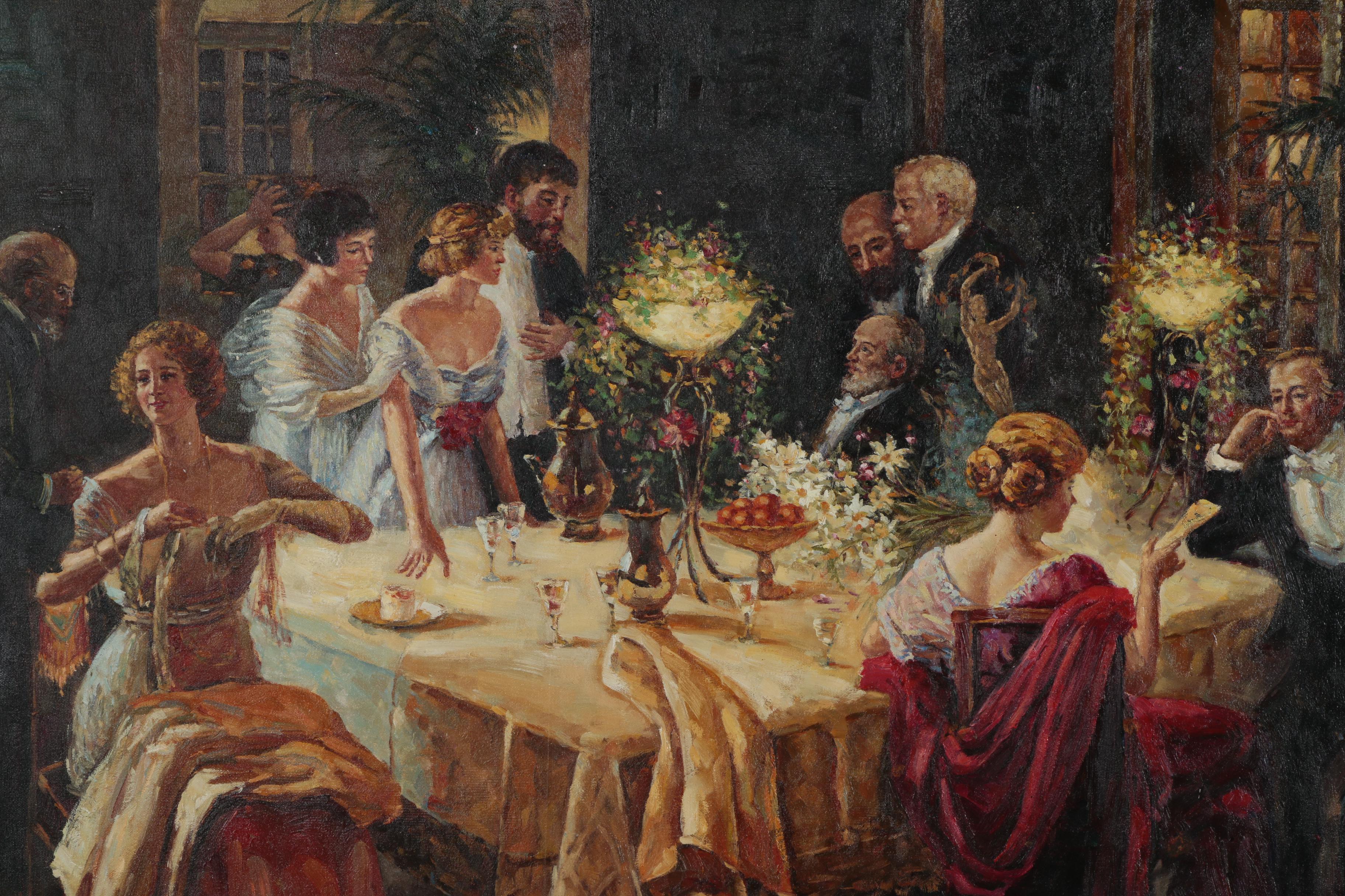Oil Painting after Jules-Alexandre Grün "The End of Dinner"