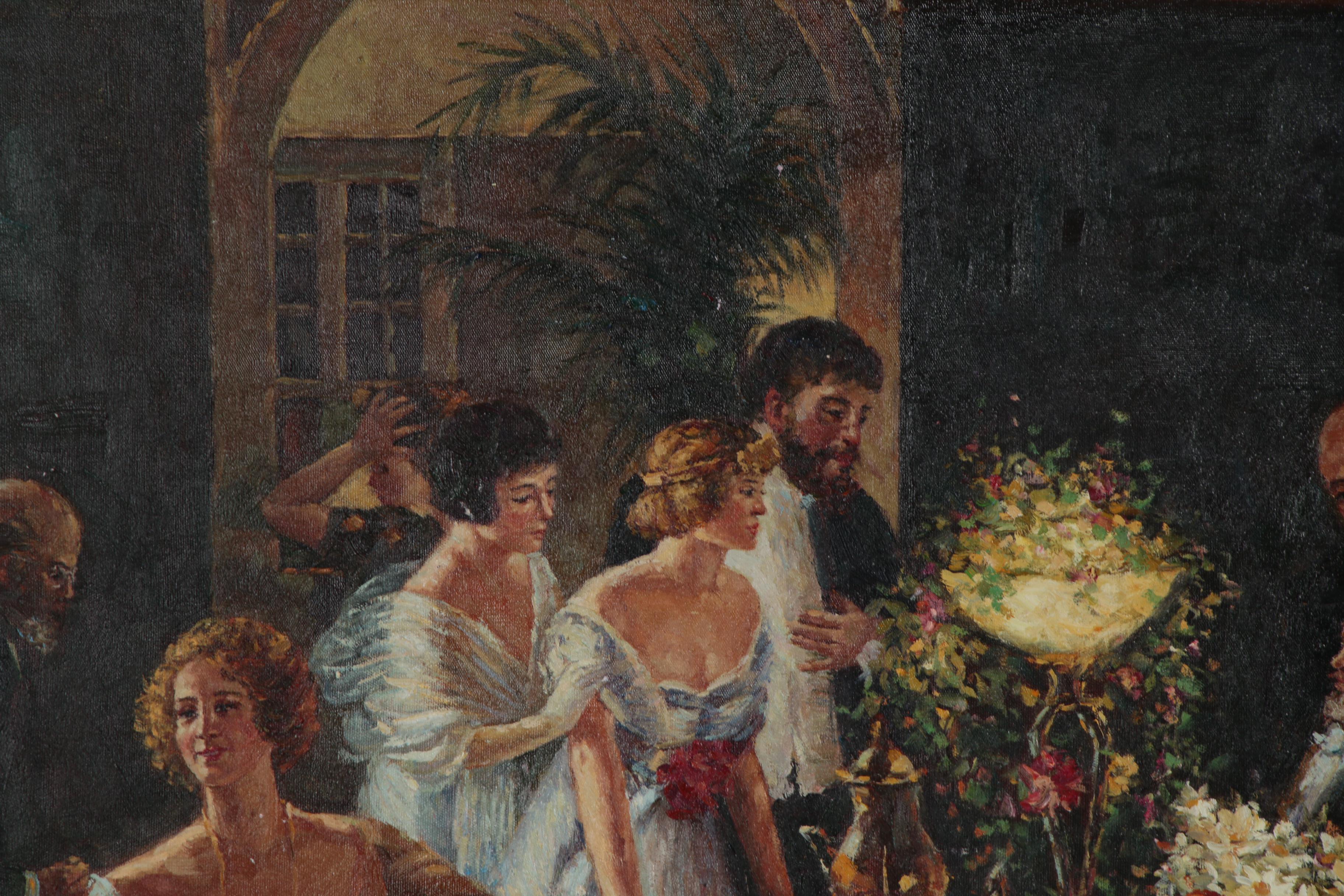 Oil Painting after Jules-Alexandre Grün "The End of Dinner"