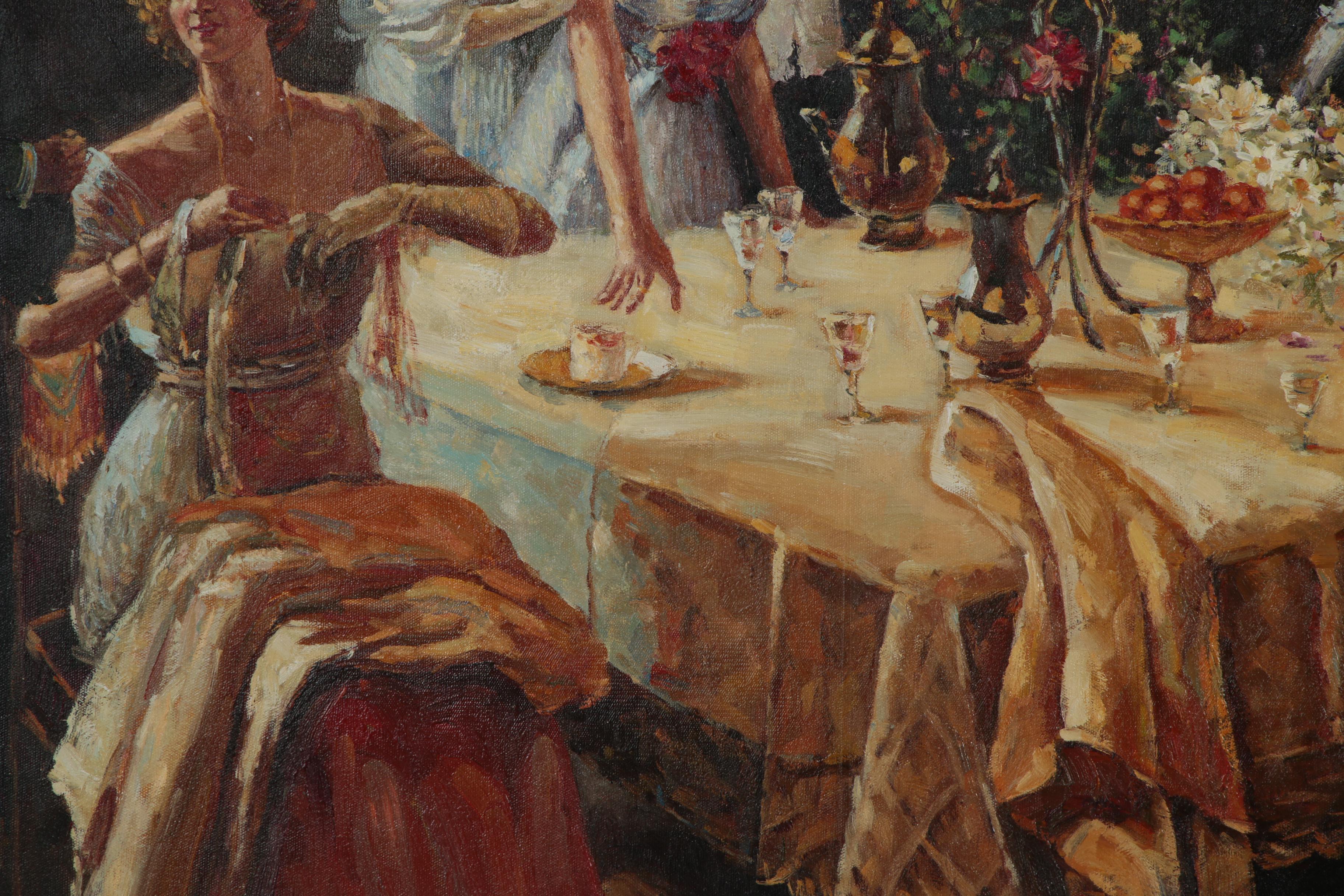 Oil Painting after Jules-Alexandre Grün "The End of Dinner"