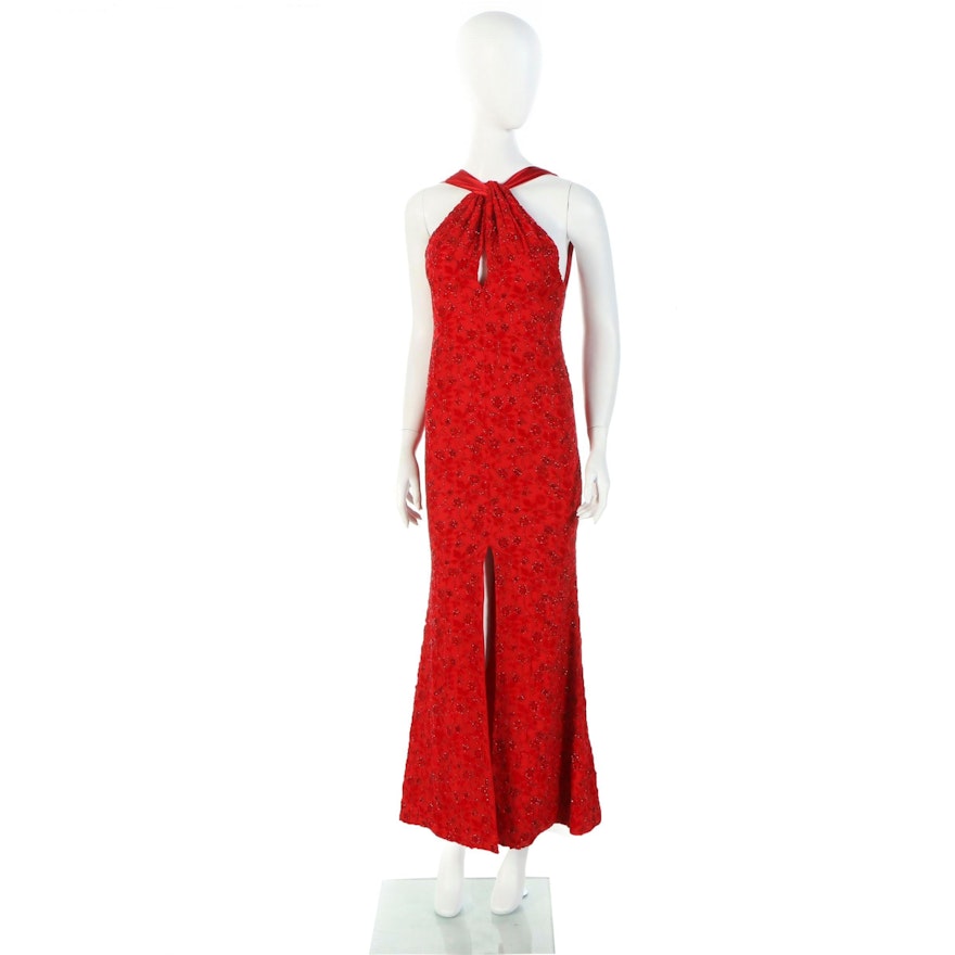 Donald Deal Red Beaded Halter Dress Worn at "Woman's Day" Red Dress Awards, 2019