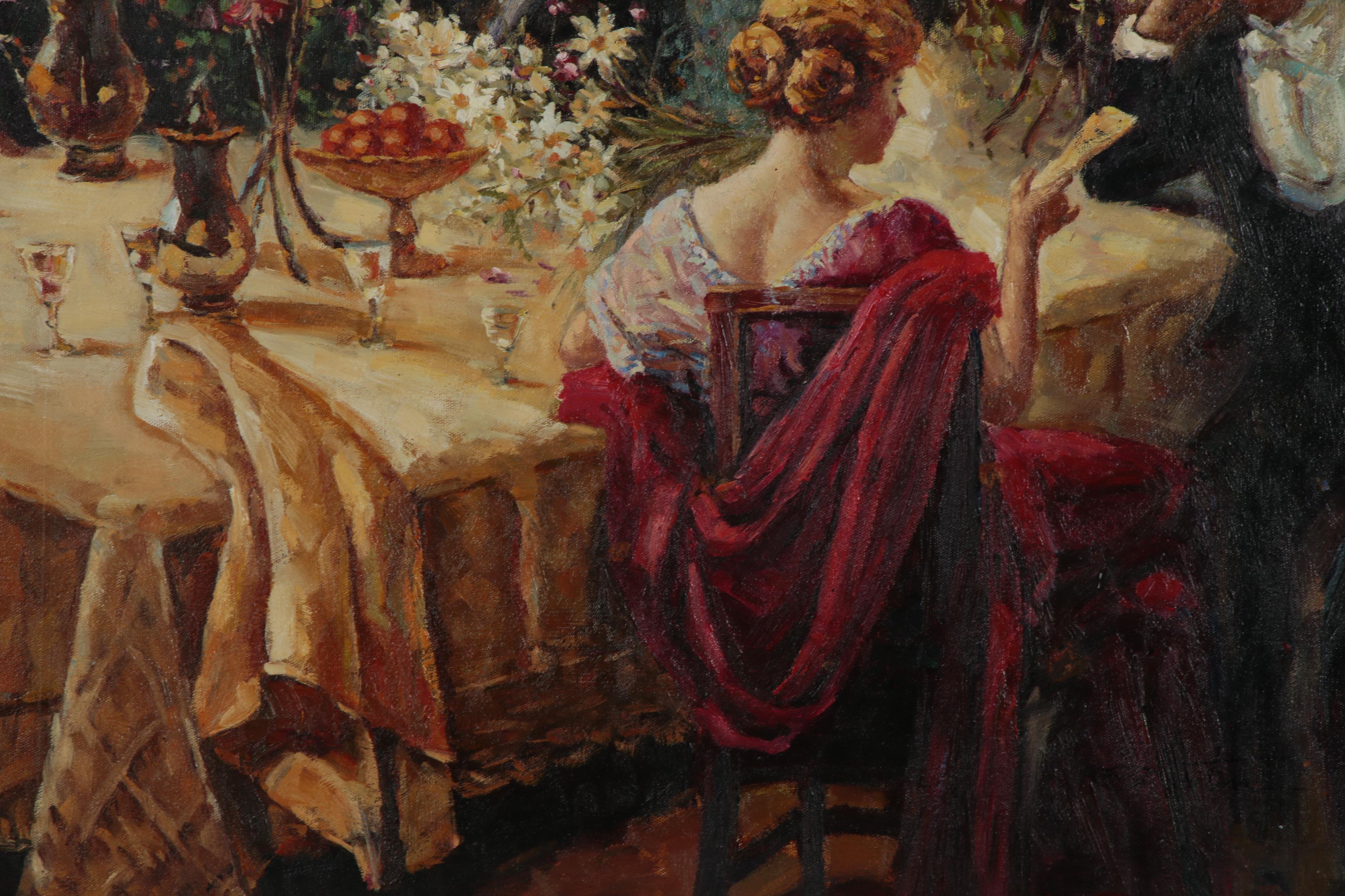 Oil Painting after Jules-Alexandre Grün "The End of Dinner"