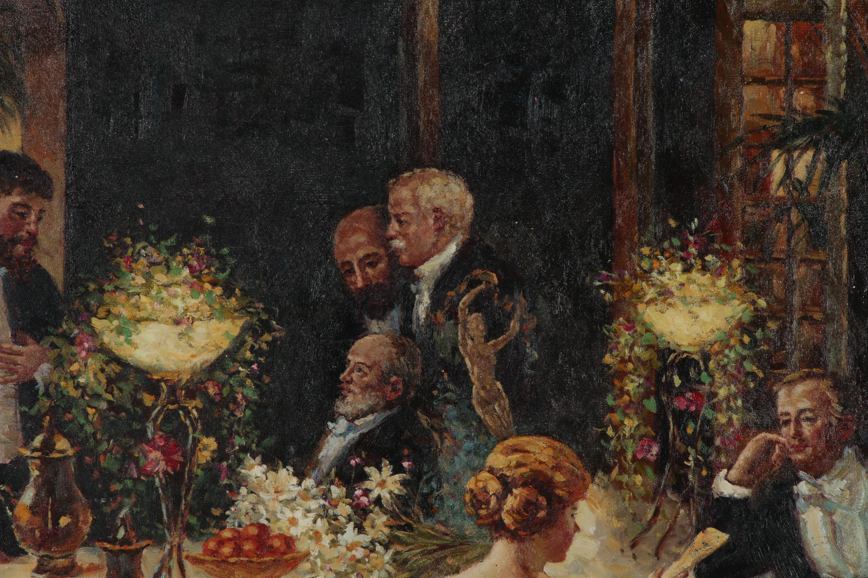 Oil Painting after Jules-Alexandre Grün "The End of Dinner"