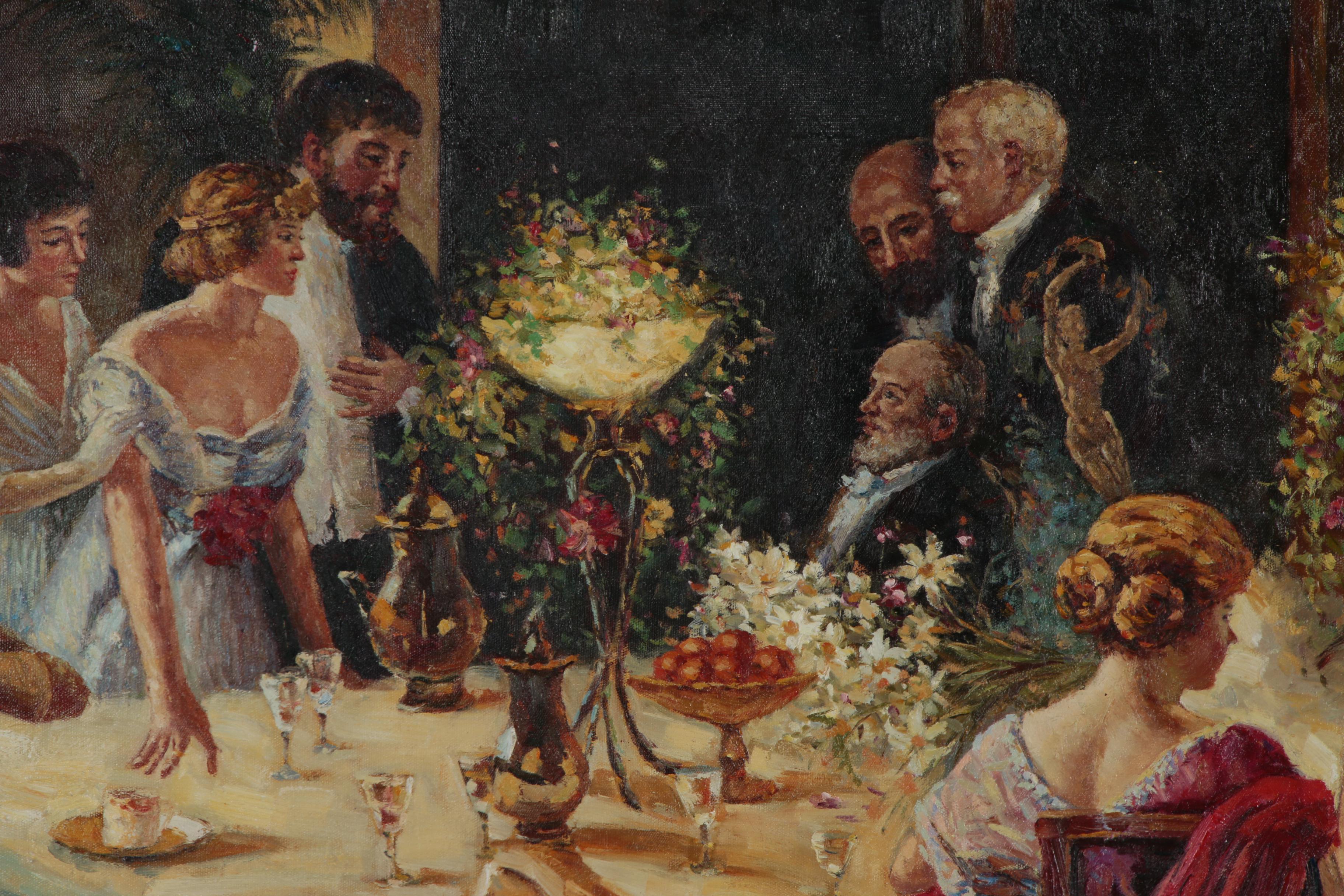 Oil Painting after Jules-Alexandre Grün "The End of Dinner"