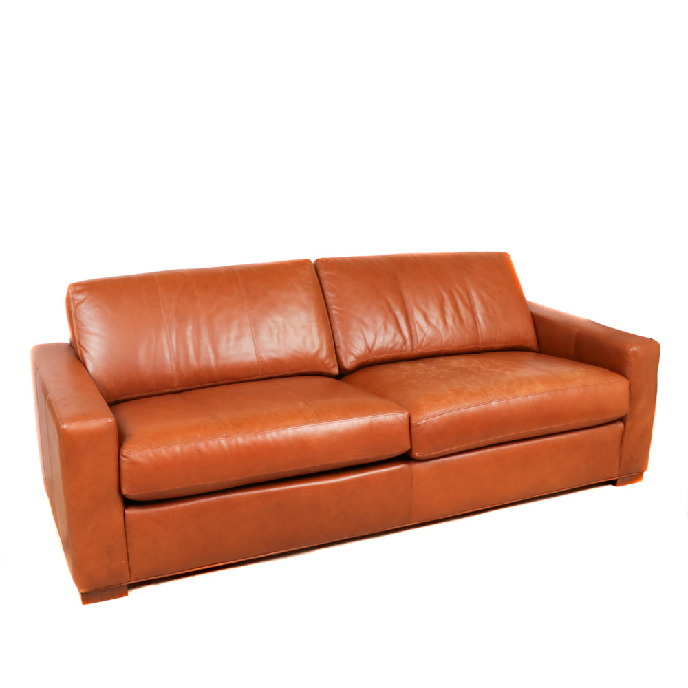 Ethan Allen Brown Leather Sofa, 2000s