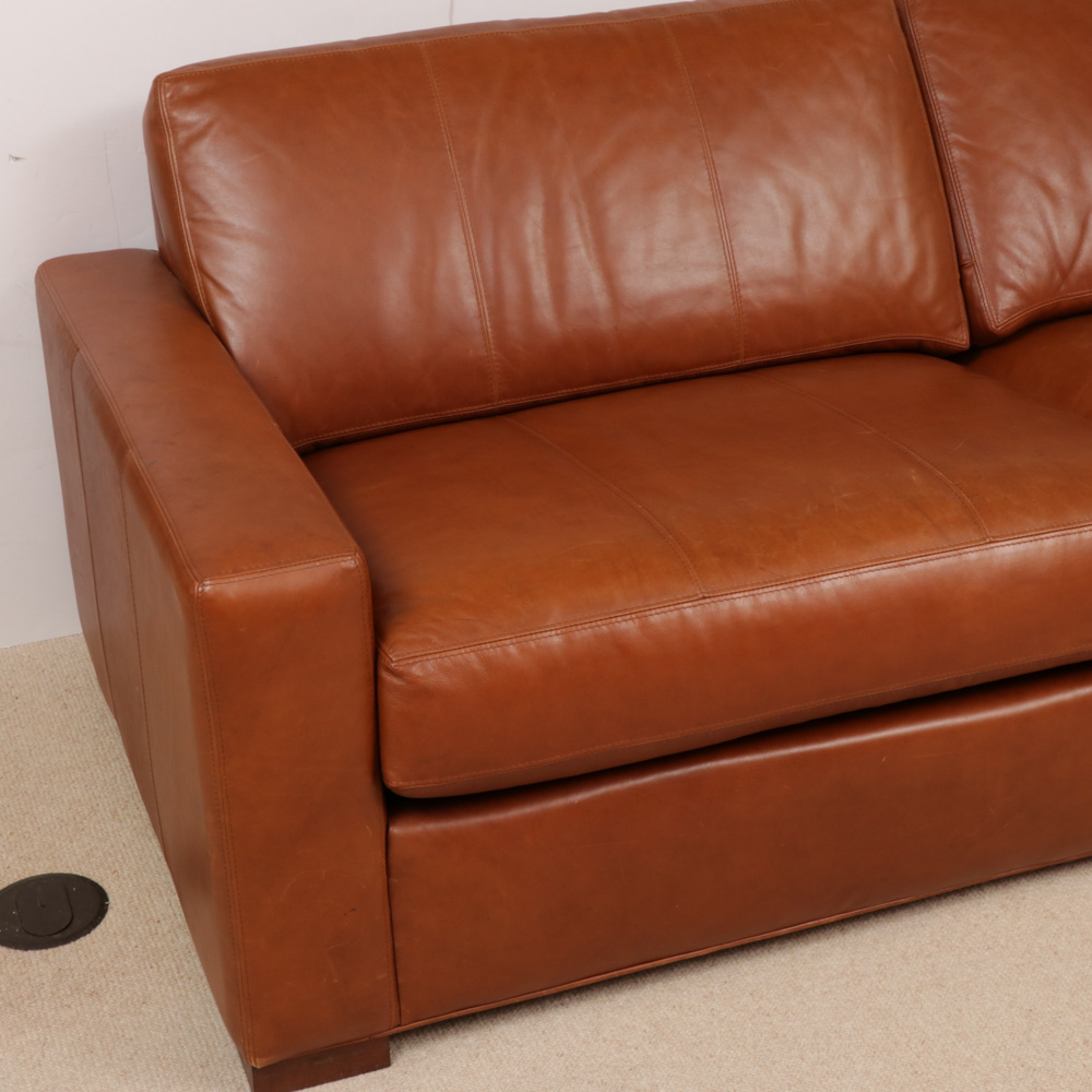 Ethan Allen Brown Leather Sofa, 2000s