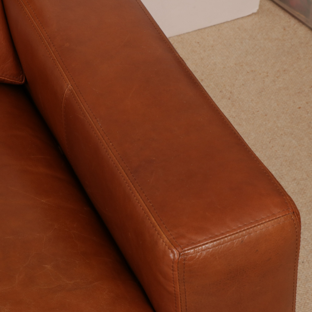 Ethan Allen Brown Leather Sofa, 2000s