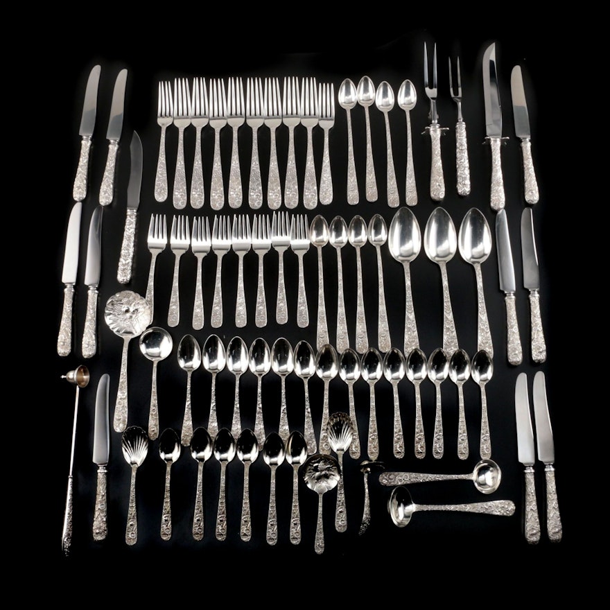 S. Kirk & Son "Repousse" Sterling Silver Flatware, Eight Place Settings and Case