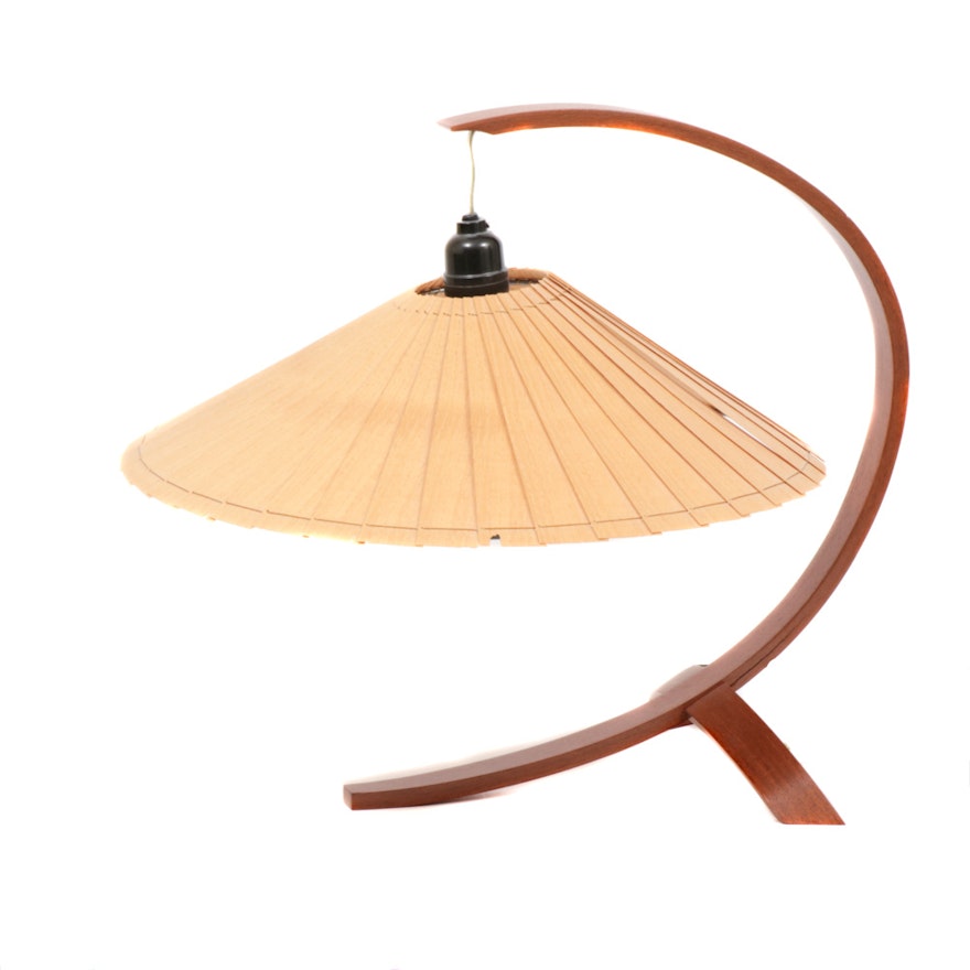 Mahogany Arched Table Lamp with Hanging Shade, Mid-20th Century