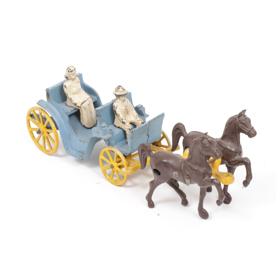 Stanley Toys Cast Iron Horse Drawn Buggy Toy, Mid-20th Century