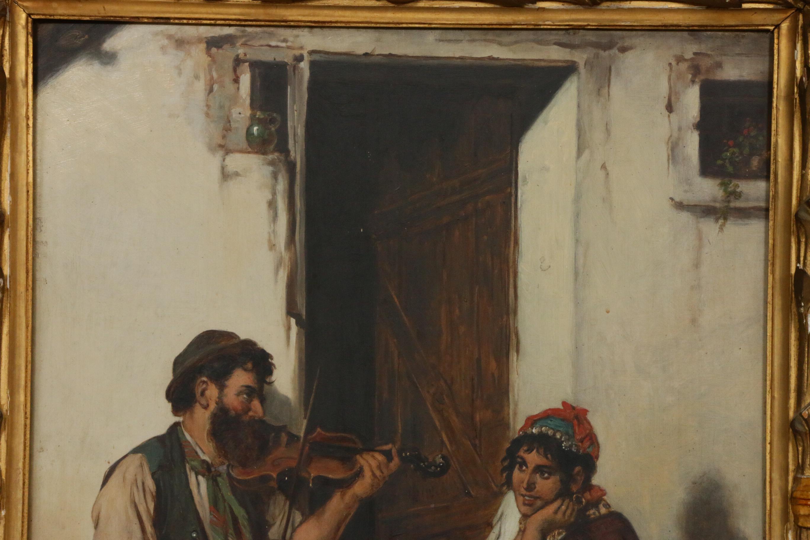 Francesco Morelli Oil Painting of Fiddler and Maid, Early 19th Century