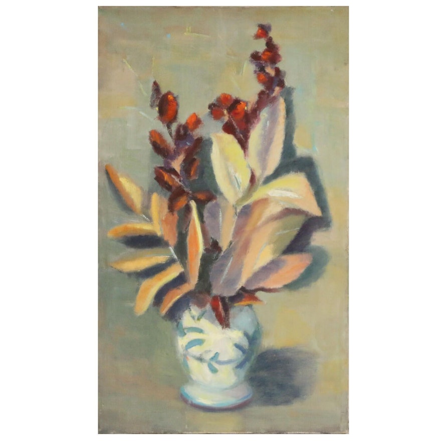 Still Life of Flowers Oil Painting, Mid to Late 20th Century