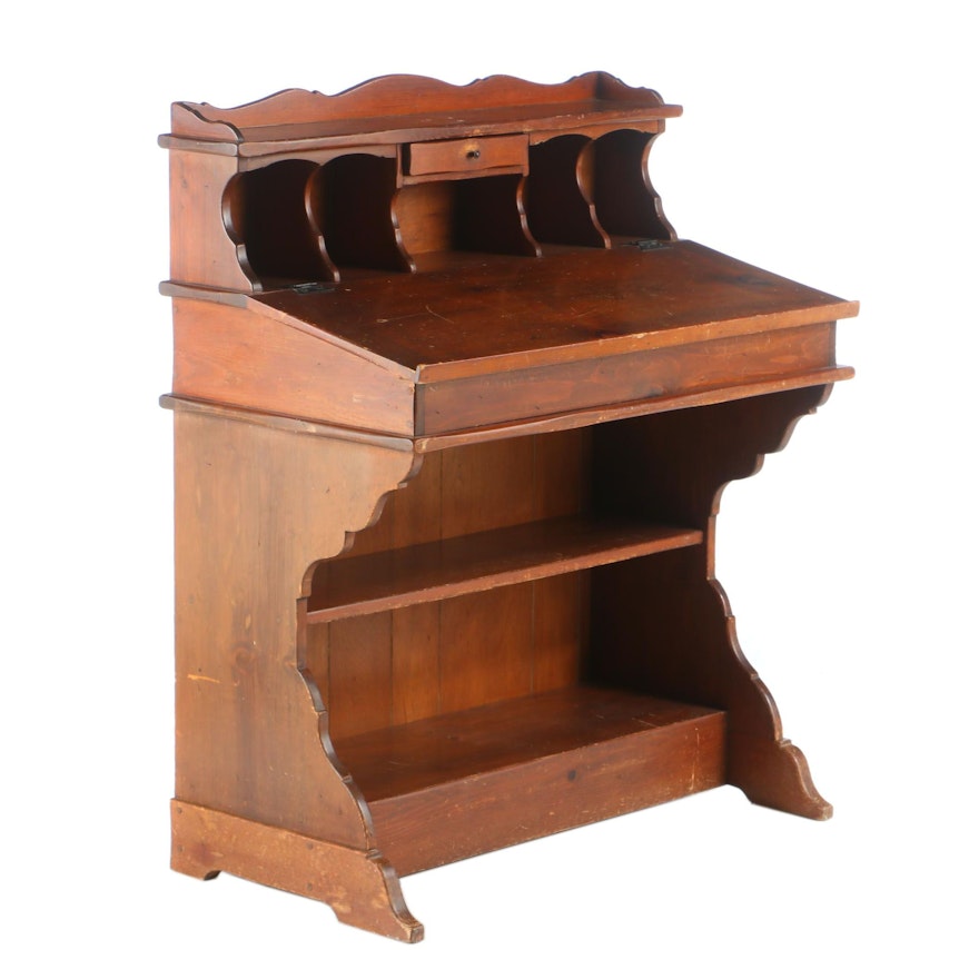 Colonial Style Pine Lift-Lid Desk, Mid to Late 20th Century
