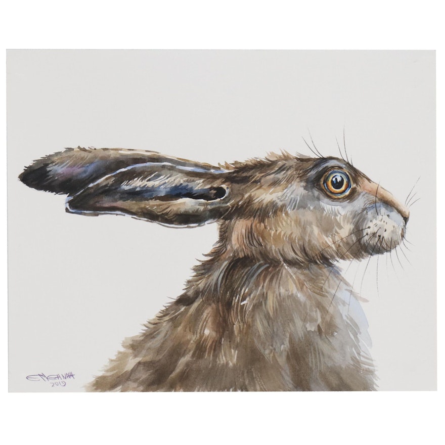 Ganna Melnychenko Watercolor Painting of Hare, 2019