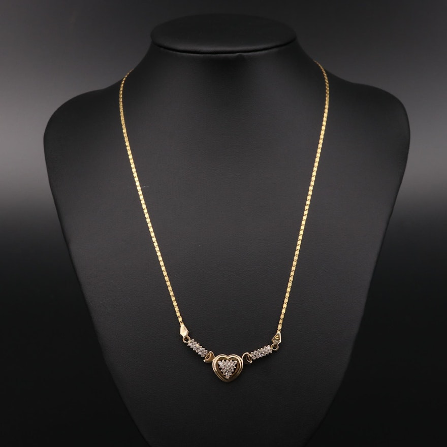 14K and 18K Yellow Gold Diamond Heart Necklace