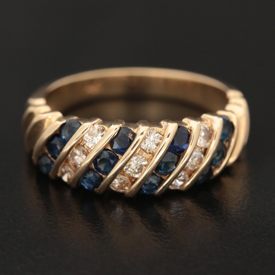 14K Yellow Gold Diamond and Sapphire Ring