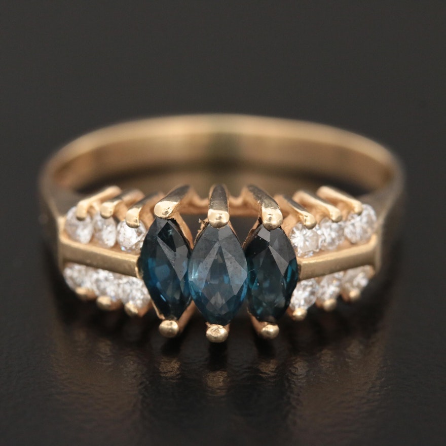 14K Yellow Gold Sapphire and Diamond Ring