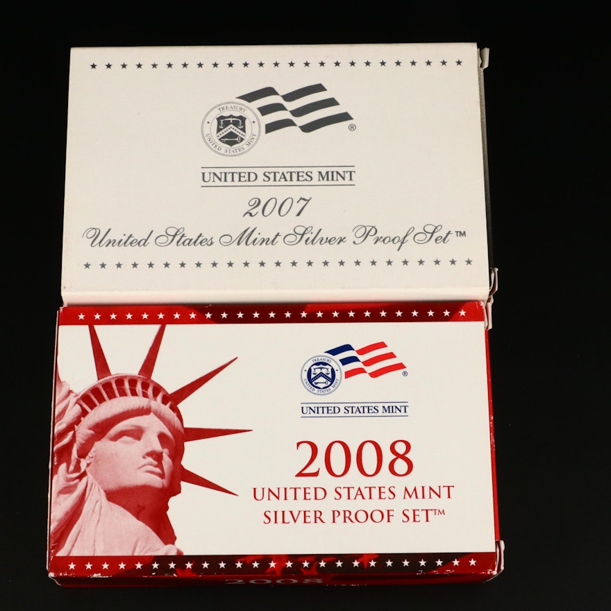 2007 and 2008 U.S. Mint Silver Proof Sets