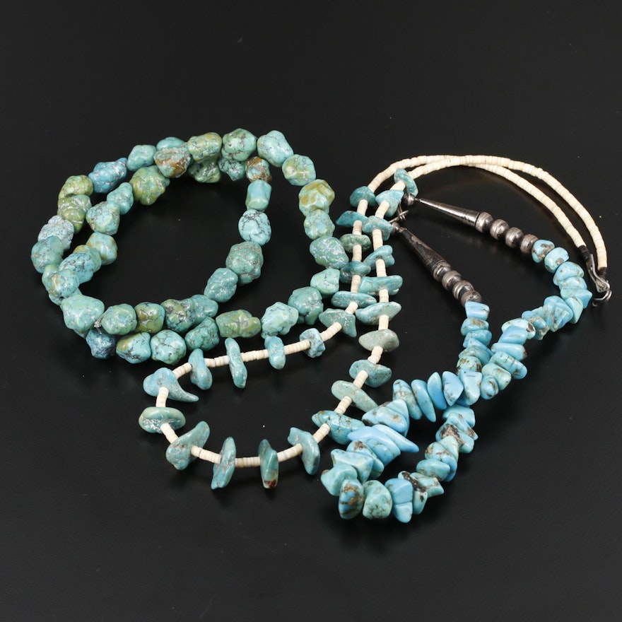 Turquoise and Shell Necklaces with 900 Silver