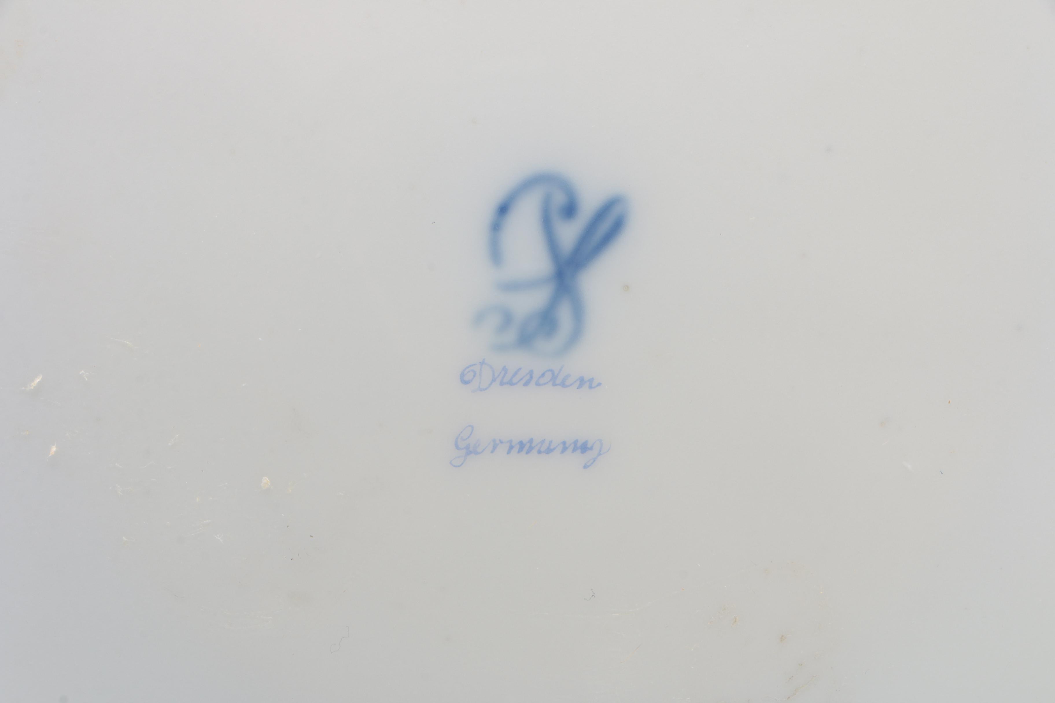 Carl Thieme Dresden Hand-Painted Pierced Porcelain Dinner Plates and Cake Plate