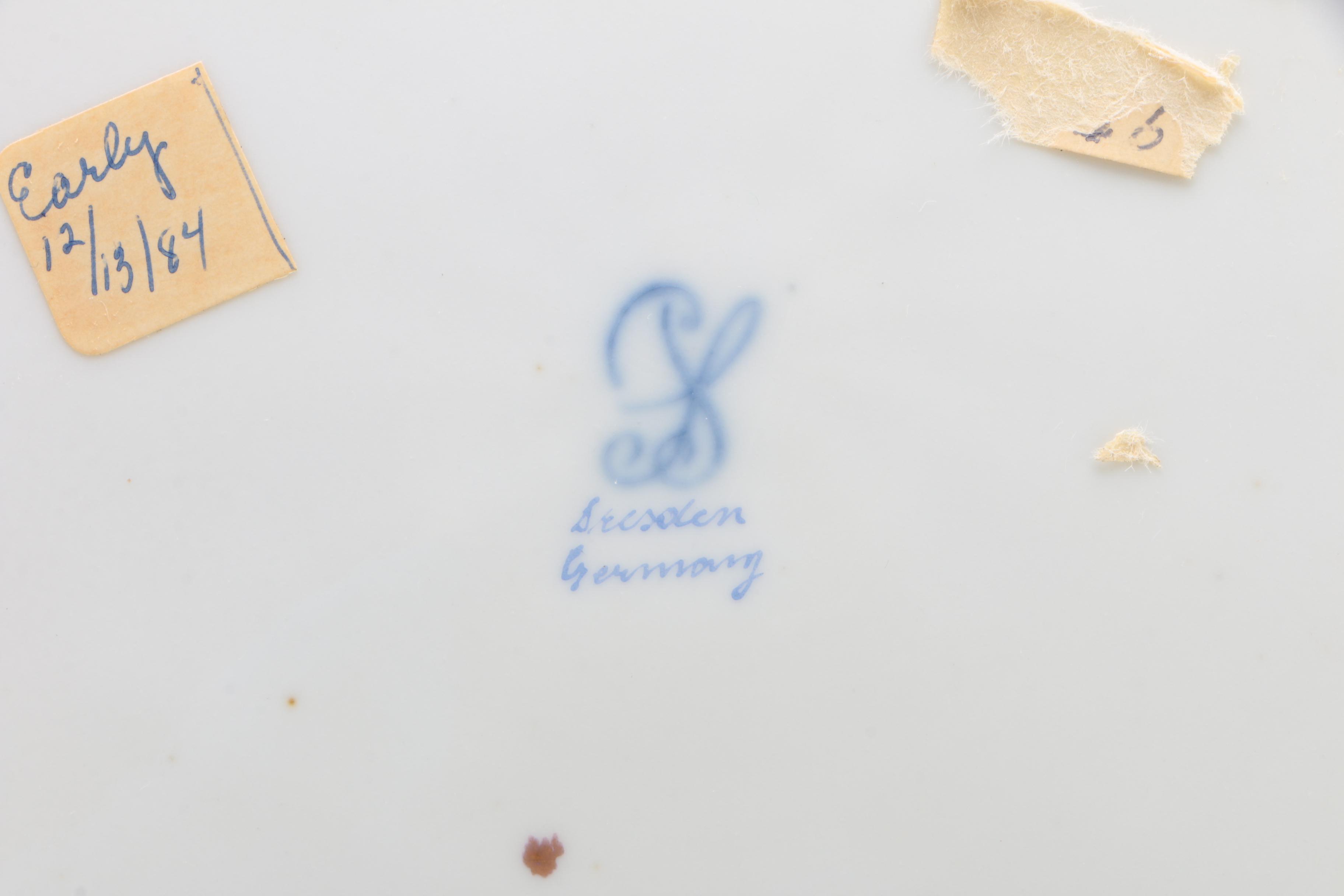 Carl Thieme Dresden Hand-Painted Pierced Porcelain Dinner Plates and Cake Plate