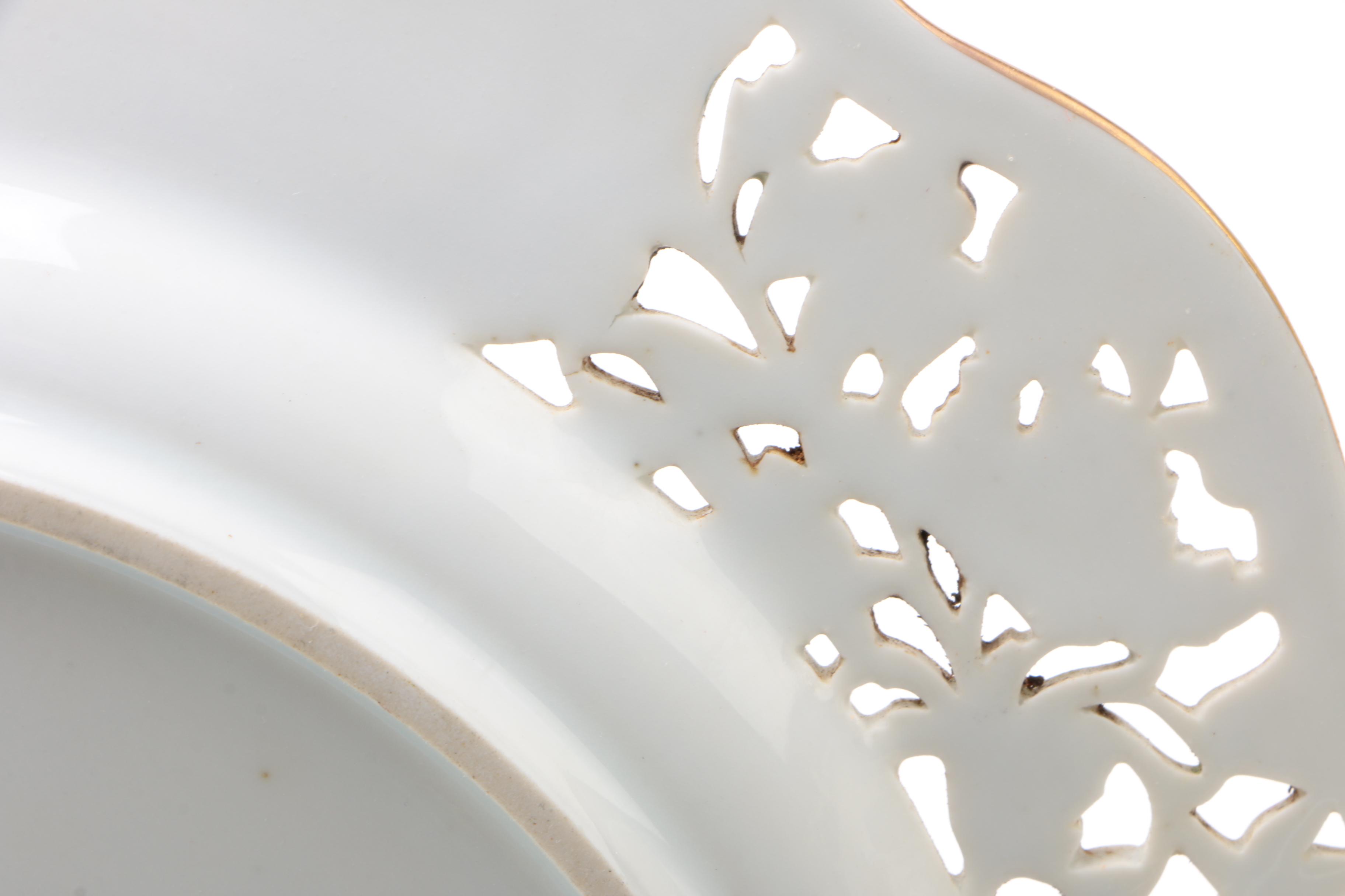 Carl Thieme Dresden Hand-Painted Pierced Porcelain Dinner Plates and Cake Plate