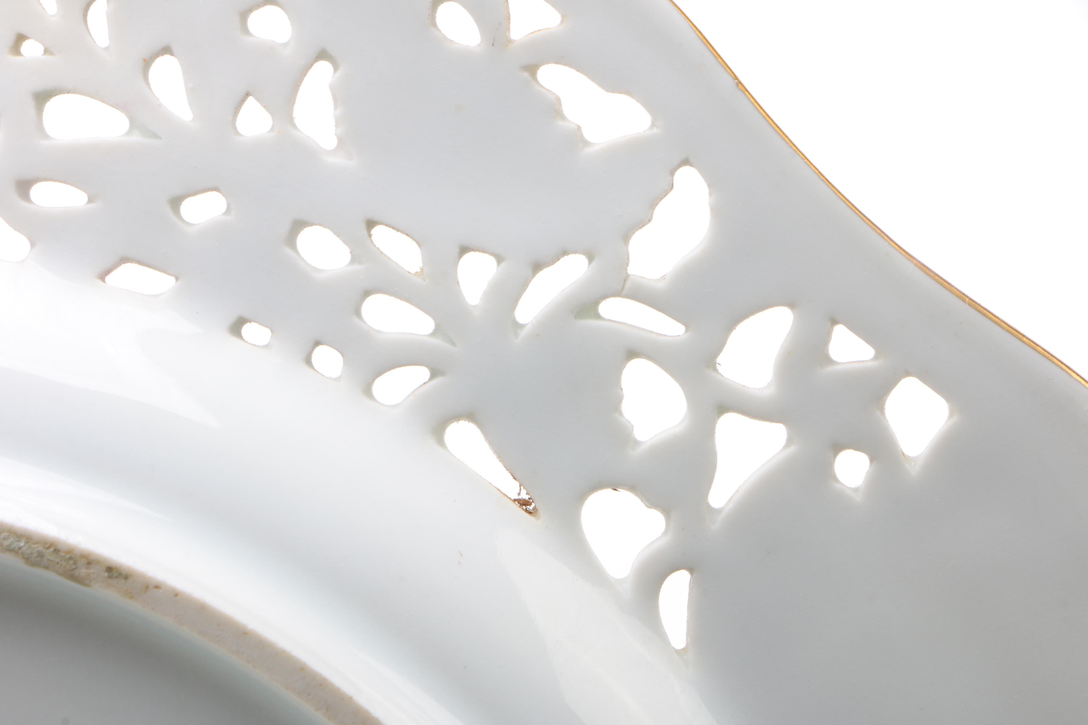 Carl Thieme Dresden Hand-Painted Pierced Porcelain Dinner Plates and Cake Plate