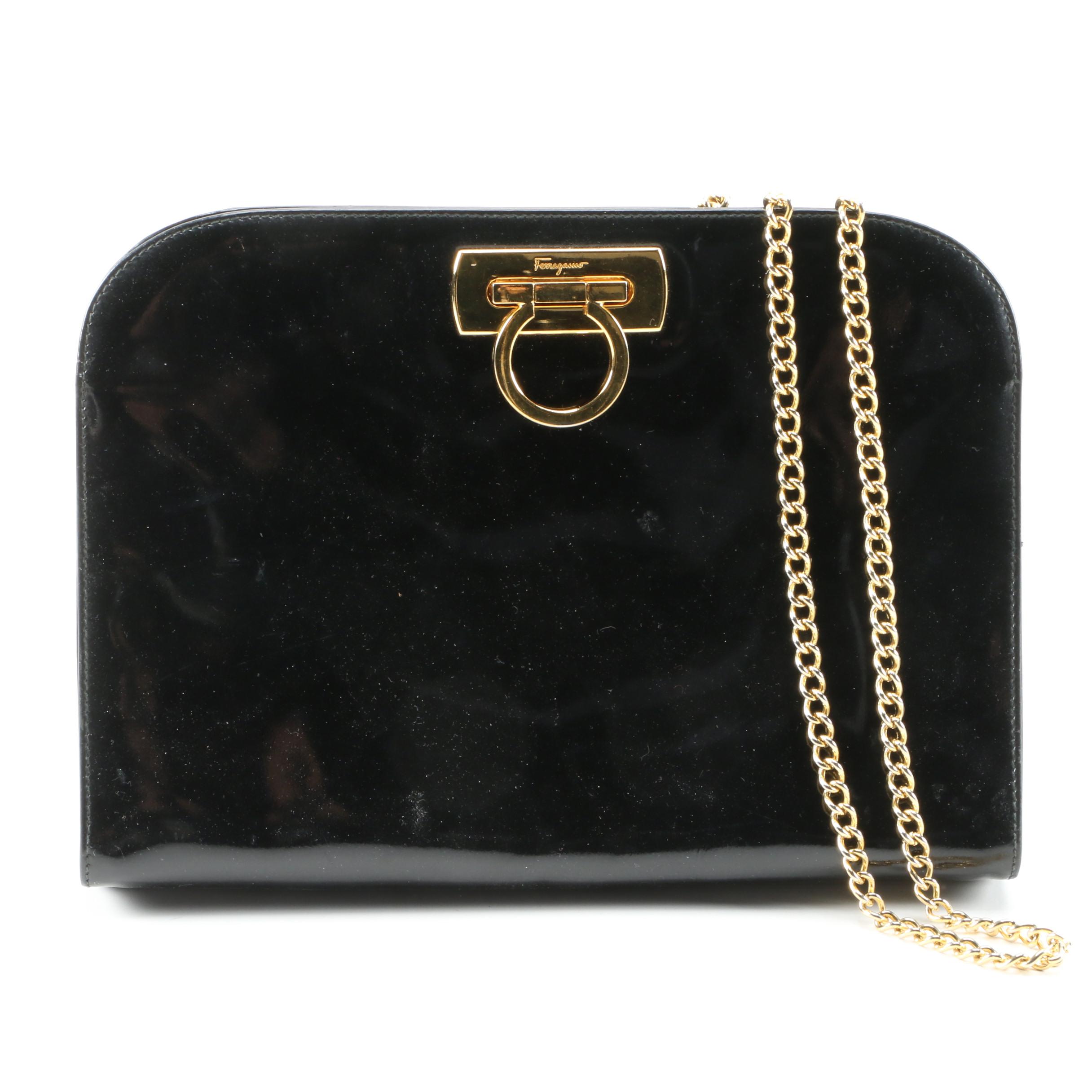 Salvatore Ferragamo Black Patent Leather Shoulder Bag, Vintage