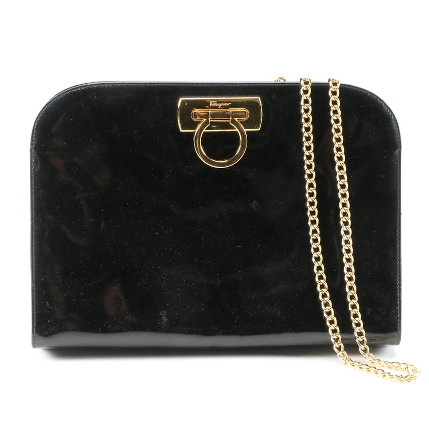 Salvatore Ferragamo Black Patent Leather Shoulder Bag, Vintage
